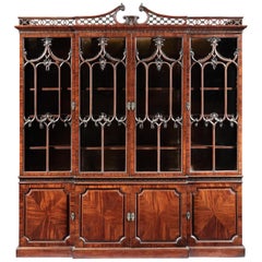Important Chippendale Period Brown Mahogany Breakfront Bookcase