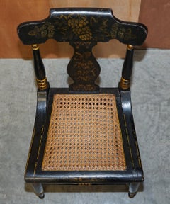 Important Circa 1825 Georgian Baltimore Ebonised Painted Gilt Bergere Side Chair
