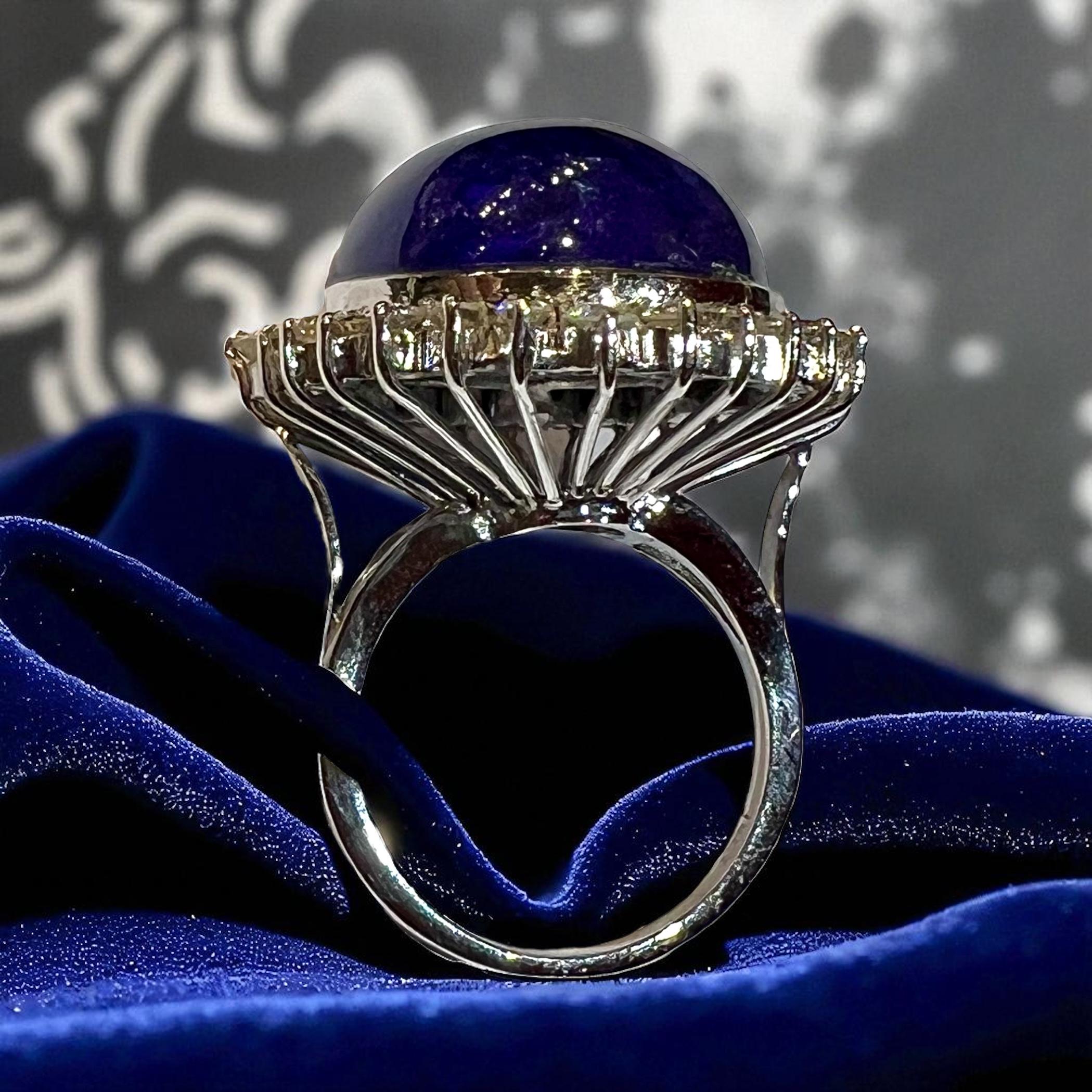 Wichtiger Cocktail-Ring - Tansanit 33 ct & Diamanten, 18K Weißgold im Angebot 1