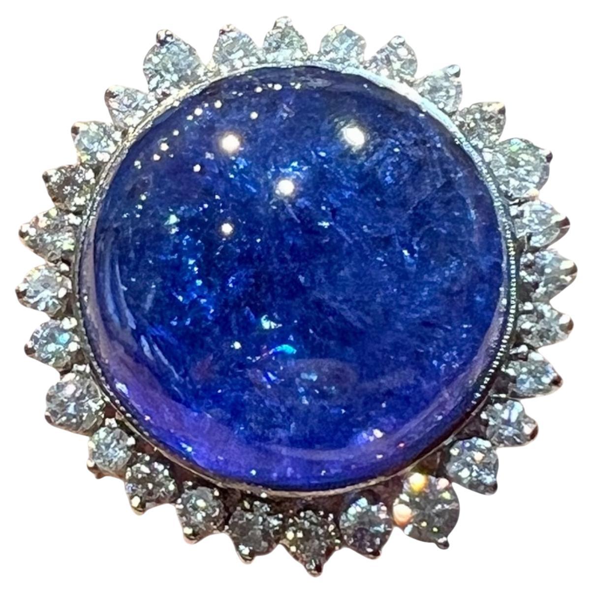 Importante anello da cocktail - Tanzanite 33 ct e diamanti, oro bianco 18K