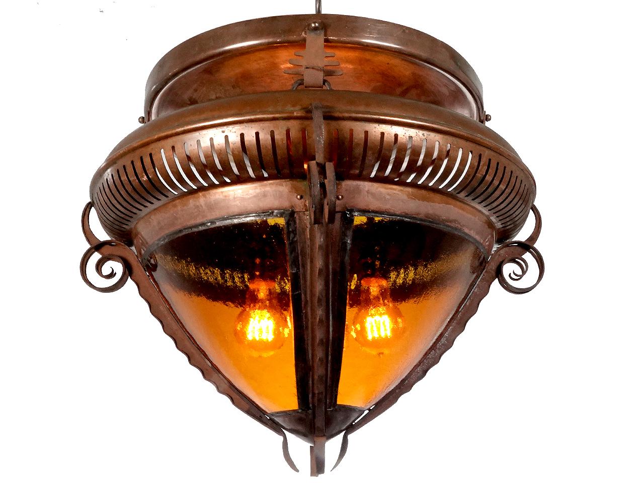 Czech Important Collection of Copper Arts and Crafts Lamps For Sale