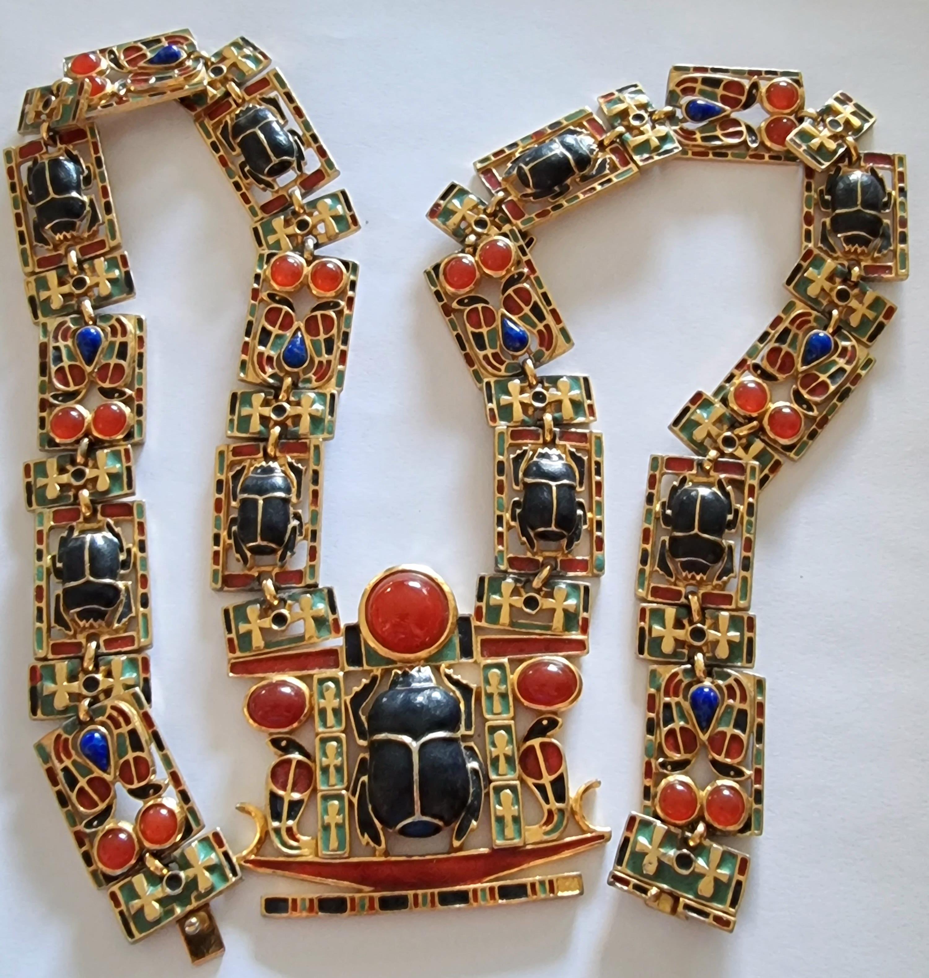 Important NEO-EGYPTIAN NECKLACE Tutankhamun, Skarabäus, Vintage, 60er-Jahre im Angebot 10