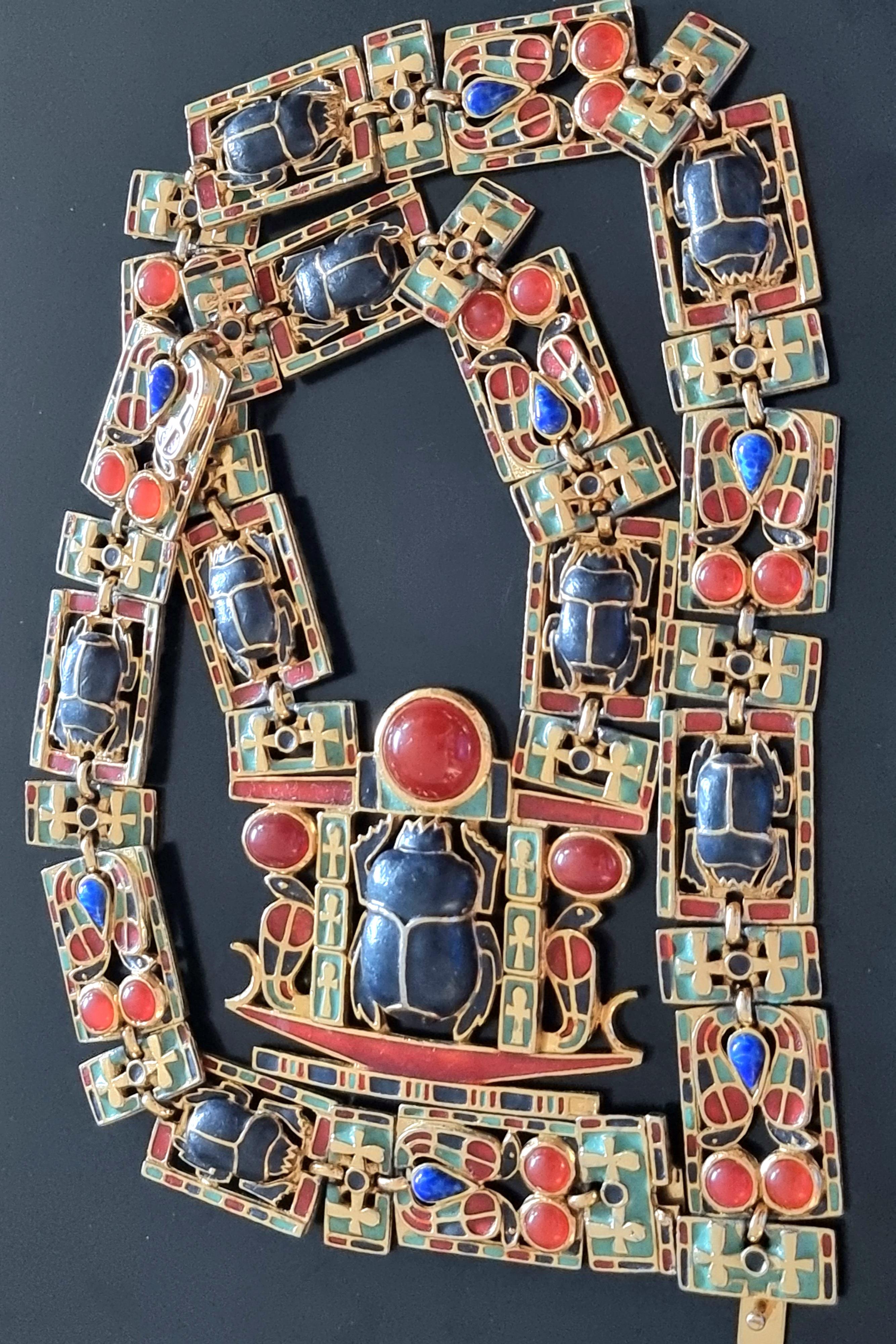 Important NEO-EGYPTIAN NECKLACE Tutankhamun, Skarabäus, Vintage, 60er-Jahre im Angebot 11