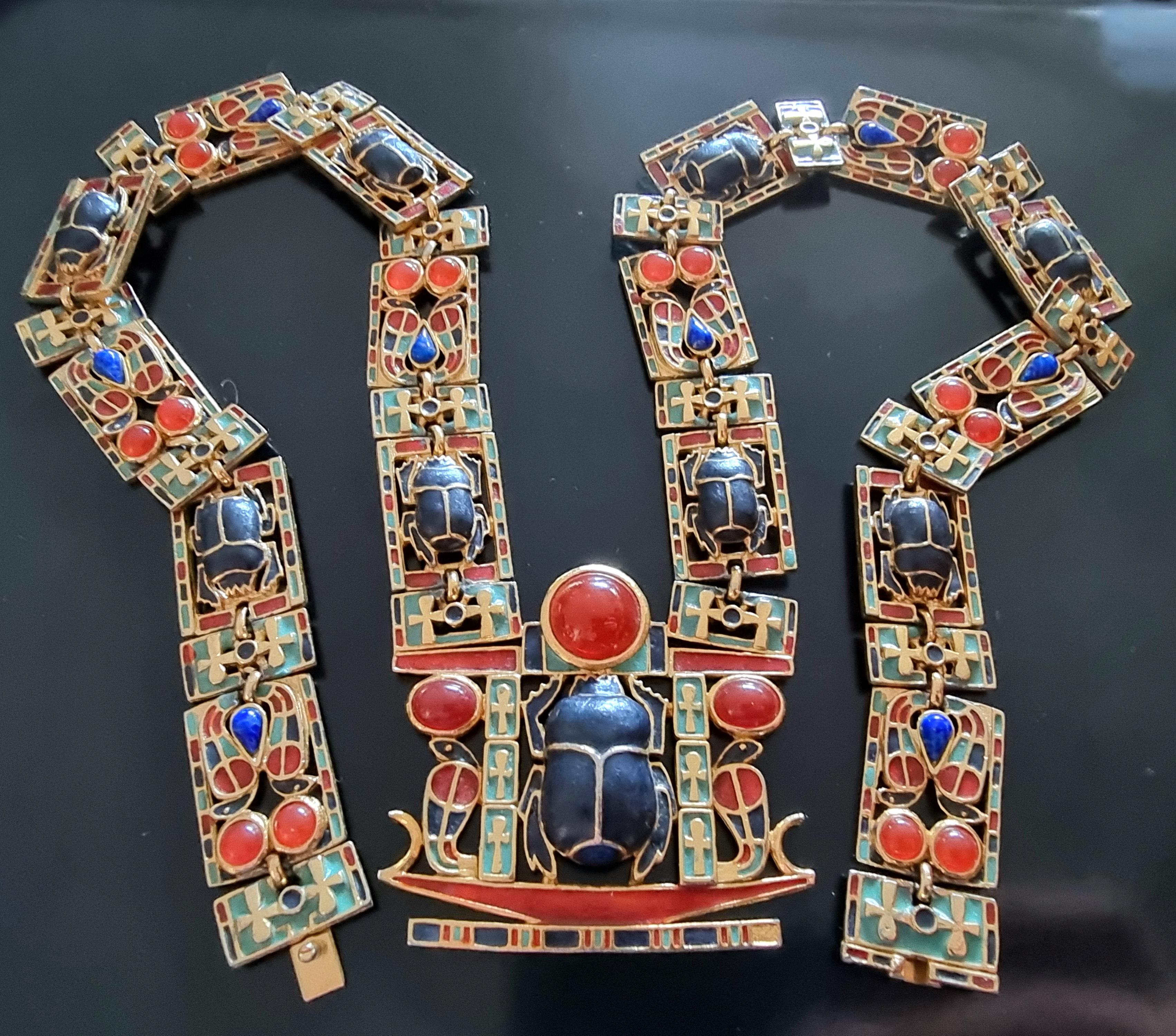 Important NEO-EGYPTIAN NECKLACE Tutankhamun, Scarab, vintage 60s In Good Condition For Sale In SAINT-CLOUD, FR