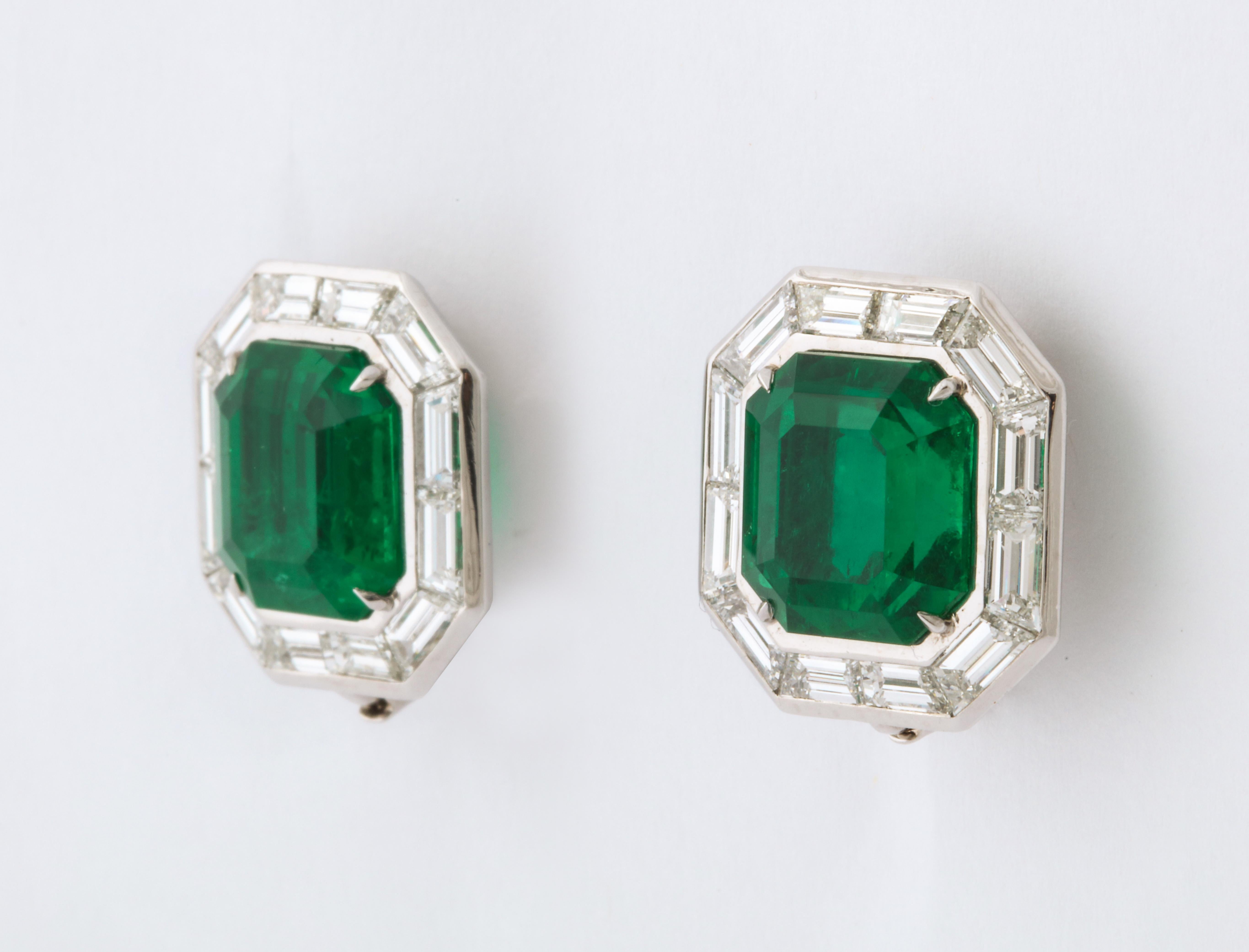 Emerald Cut Important Colombian Emerald Diamond Earrings