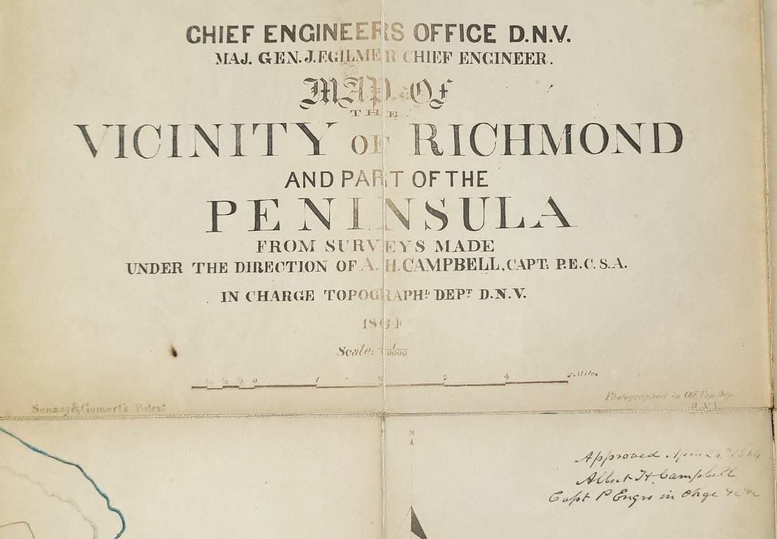 PRESENTING AN HISTORIC AND EXCEPTIONALLY RARE AND IMPORTANT American Civil War Collection consisting of:

(1) ORIGINAL and FULLY AUTHENTIC Confederate Field Map of Richmond, VA 1864 belonging to Capt W.A. Obenchain C.S. Engineers,

(2) ORIGINAL and