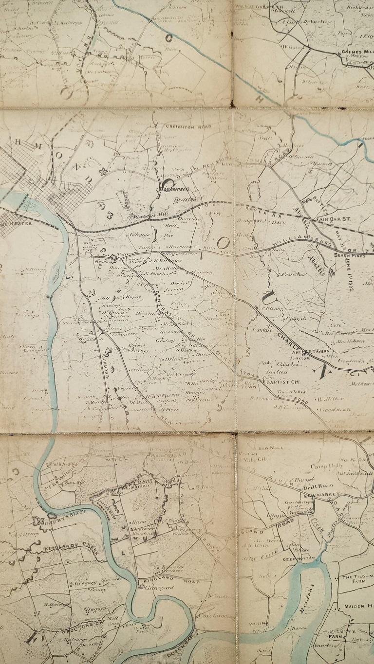 Canvas Important Confederate Field Map of Richmond VA 1864 with Provenance For Sale
