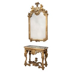 Antique Important Console and Mirror, Rome, 18th Century