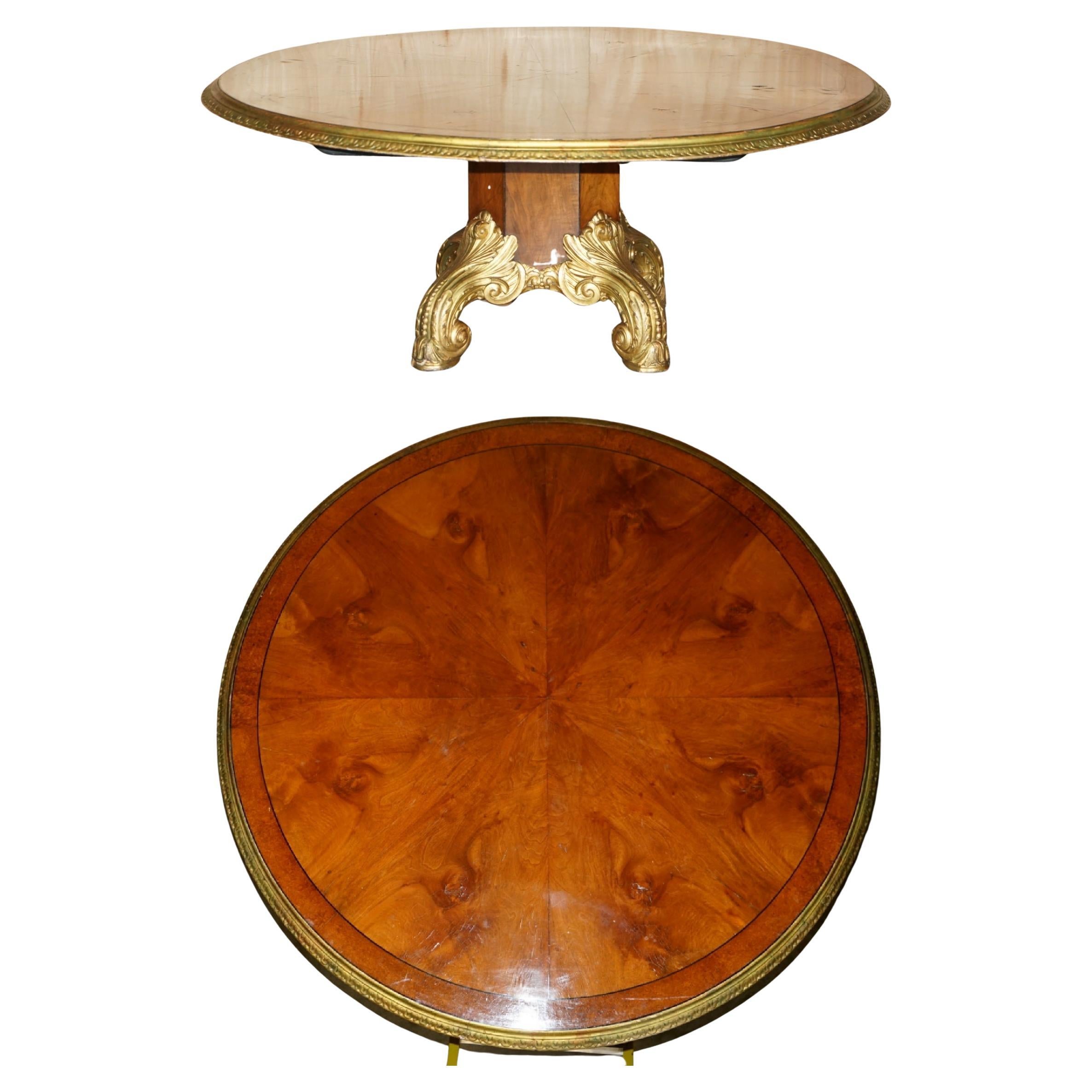 IMPORTANT TABLE CONTINENTALE EN NOYER AMBOYNA GiLTWOOD TABLE DE DINER OU DE CENTRE EXTRA GRANDE