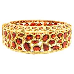 Important Cougar Bangle Bracelet Red Garnets 100 Carats 14K Yellow Gold