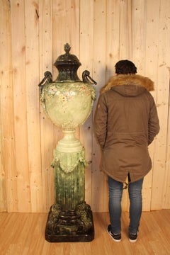 Important Covered Earthenware Vase Resting on a Column XXIeme
