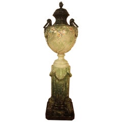 Important Covered Earthenware Vase Resting on a Column XXIeme