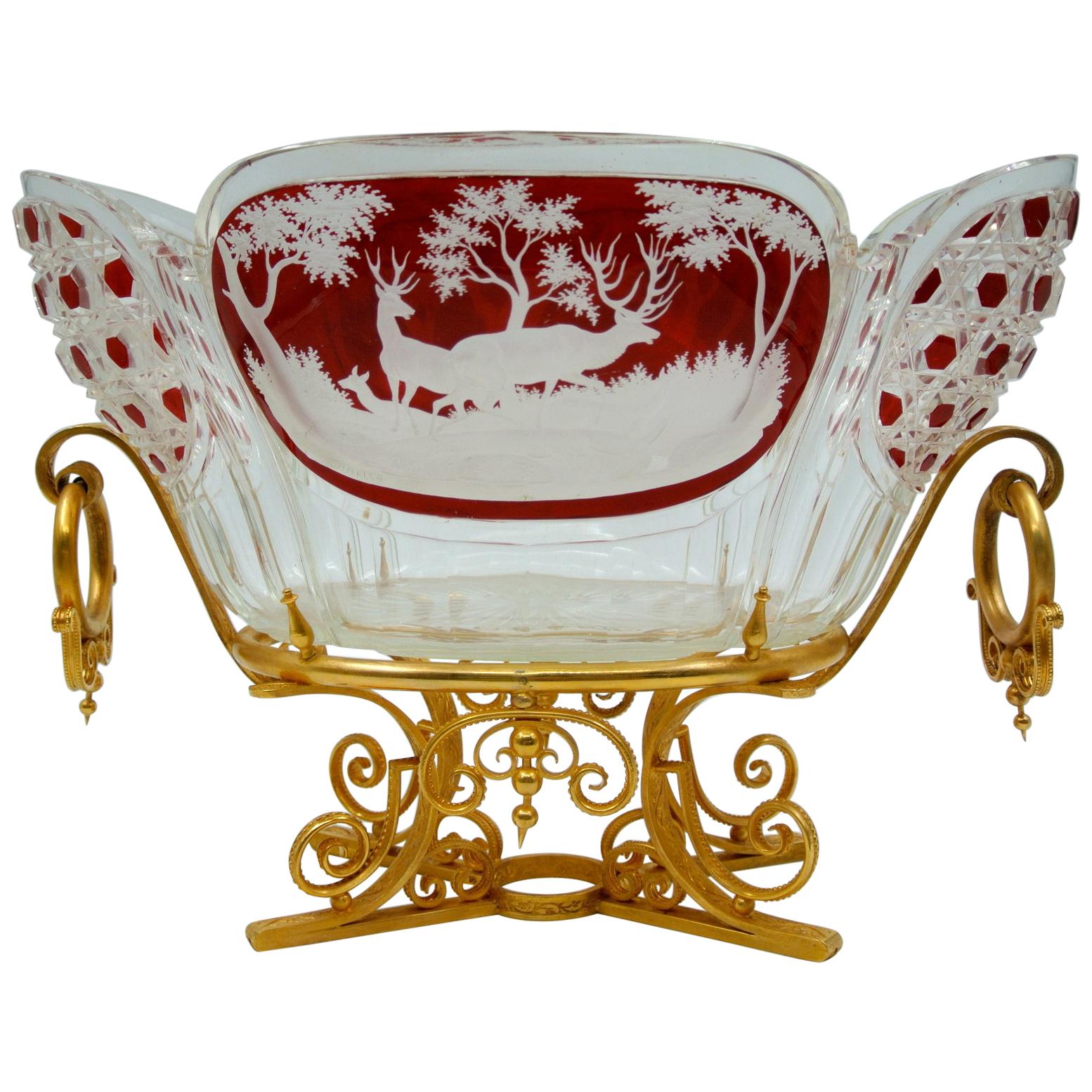 Important Cup in Gilt Bronze and Cut Crystal