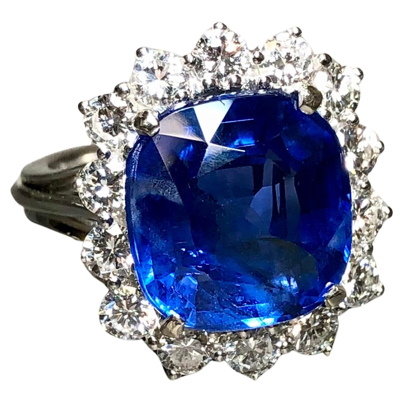 IMPORTANT Cushion Ceylon Sapphire Diamond Cocktail Ring NO HEAT AGL  11.43cttw  