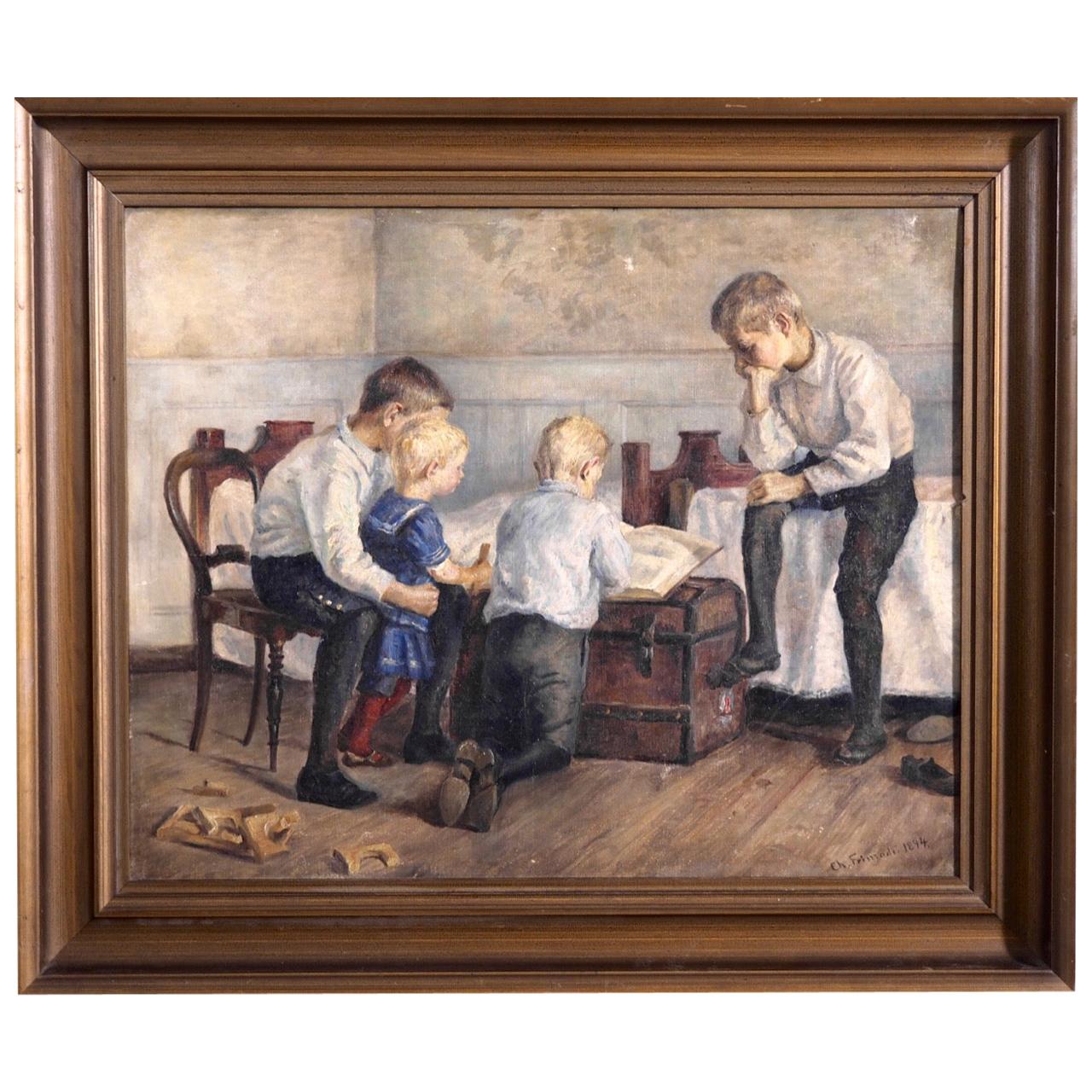 Important Danish Interior Painting, Charlotte Frimodt Signed “Ch. Frimodt 1894”