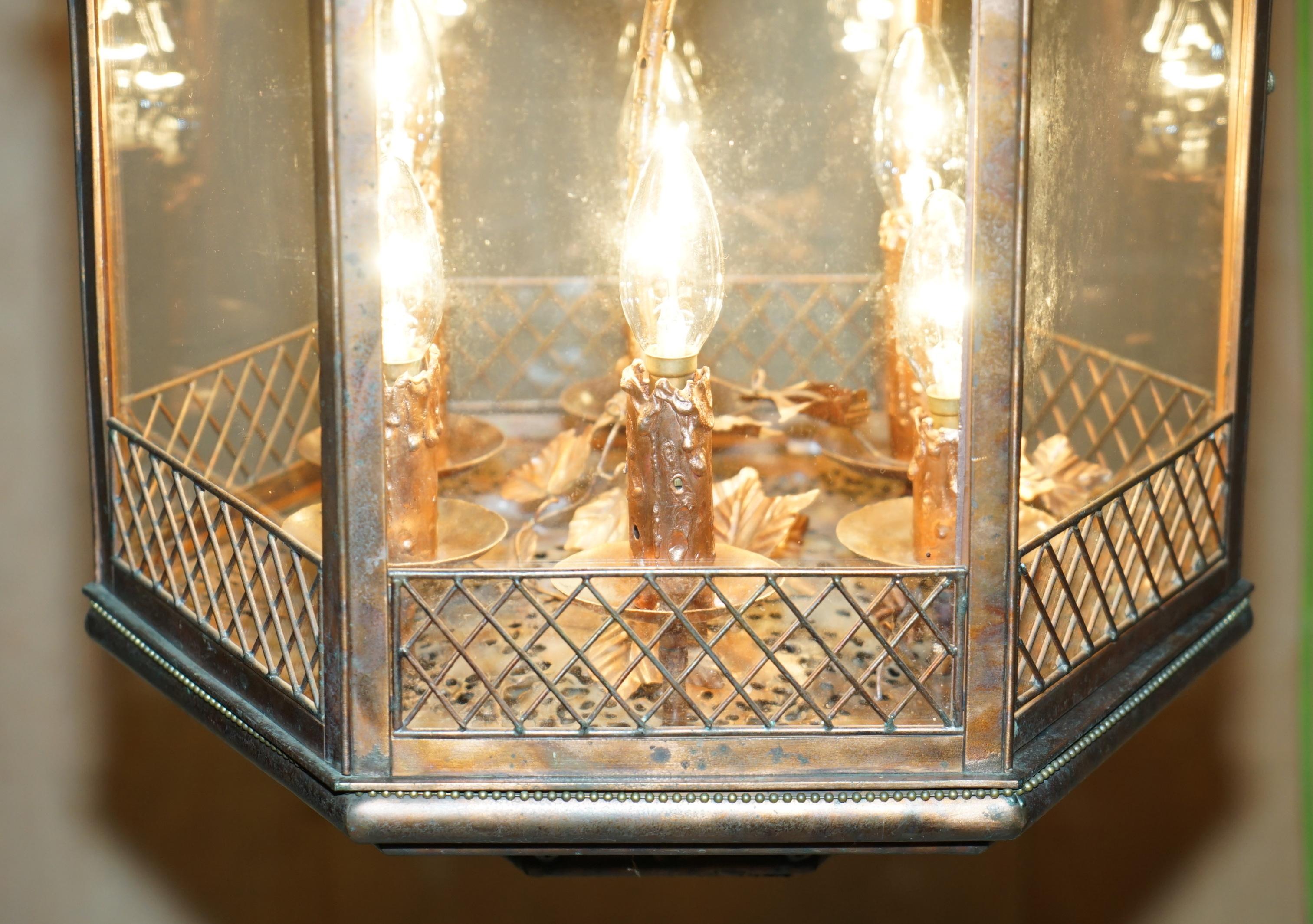 IMPORTANT DECORATIVE 1960's ITALIAN COPPER FLORAL HANGING LANTERN MUST SEE PICS For Sale 2