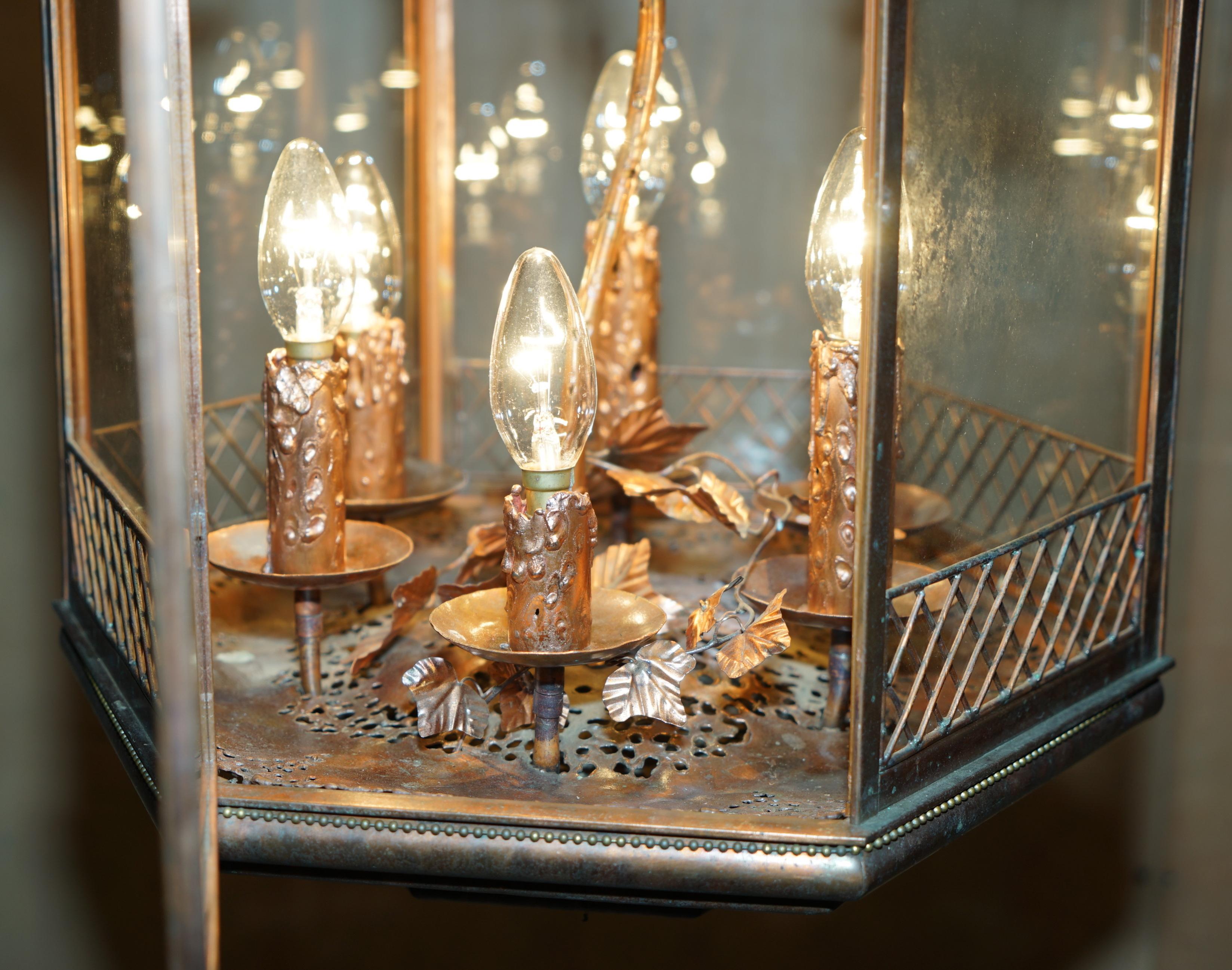 IMPORTANT DECORATIVE 1960's ITALIAN COPPER FLORAL HANGING LANTERN MUST SEE PICS For Sale 3
