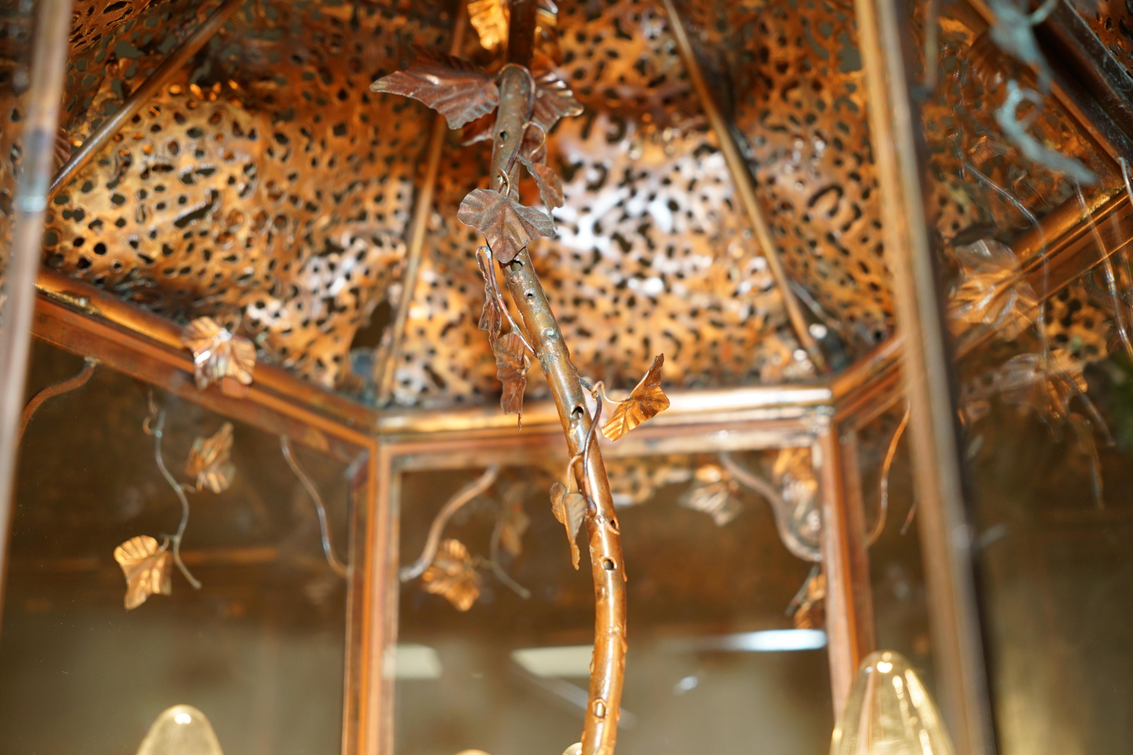 IMPORTANT DECORATIVE 1960's ITALIAN COPPER FLORAL HANGING LANTERN MUST SEE PICS For Sale 5