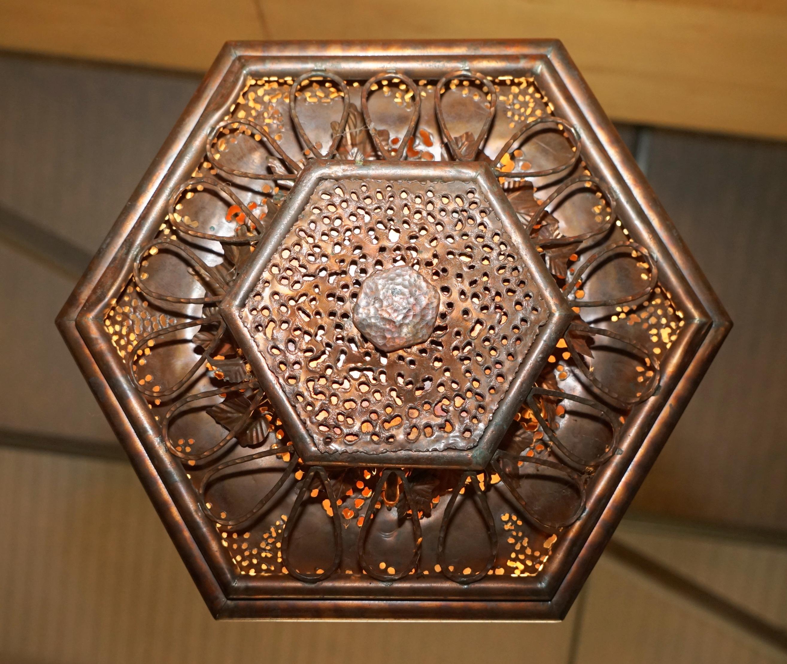 IMPORTANT DECORATIVE 1960's ITALIAN COPPER FLORAL HANGING LANTERN MUST SEE PICS For Sale 6