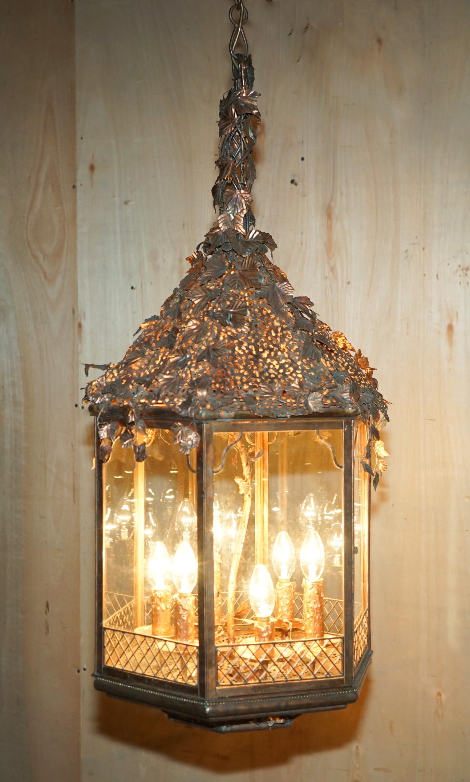 Victorian IMPORTANT DECORATIVE 1960's ITALIAN COPPER FLORAL HANGING LANTERN MUST SEE PICS For Sale