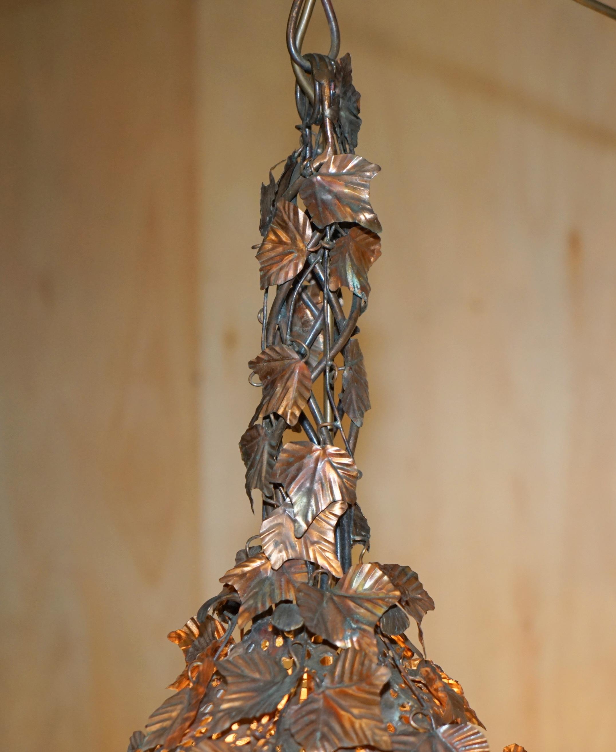 Italian IMPORTANT DECORATIVE 1960's ITALIAN COPPER FLORAL HANGING LANTERN MUST SEE PICS For Sale