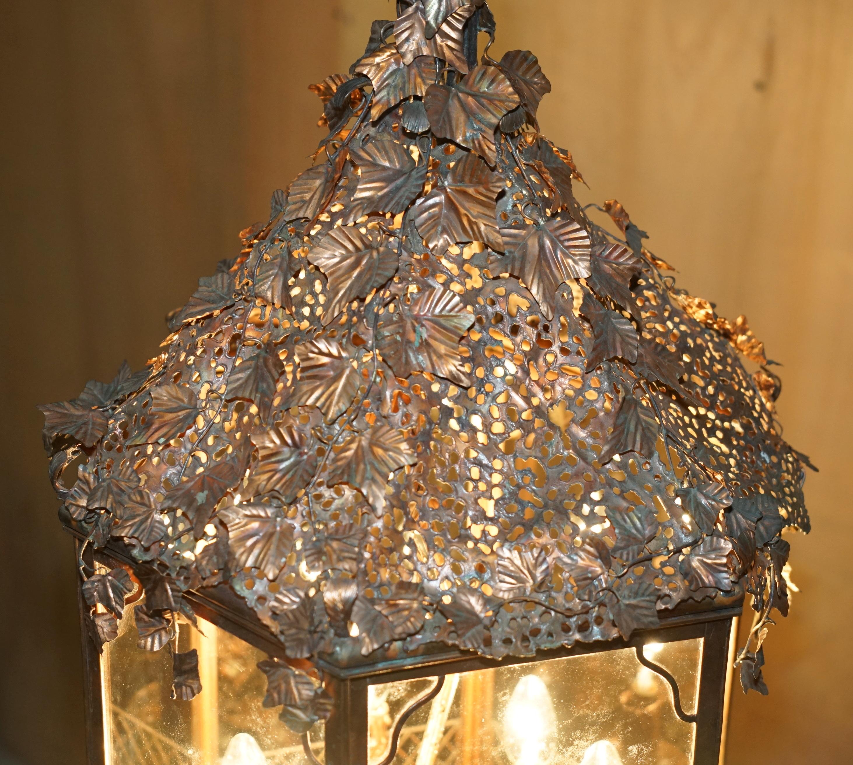 Hand-Crafted IMPORTANT DECORATIVE 1960's ITALIAN COPPER FLORAL HANGING LANTERN MUST SEE PICS For Sale