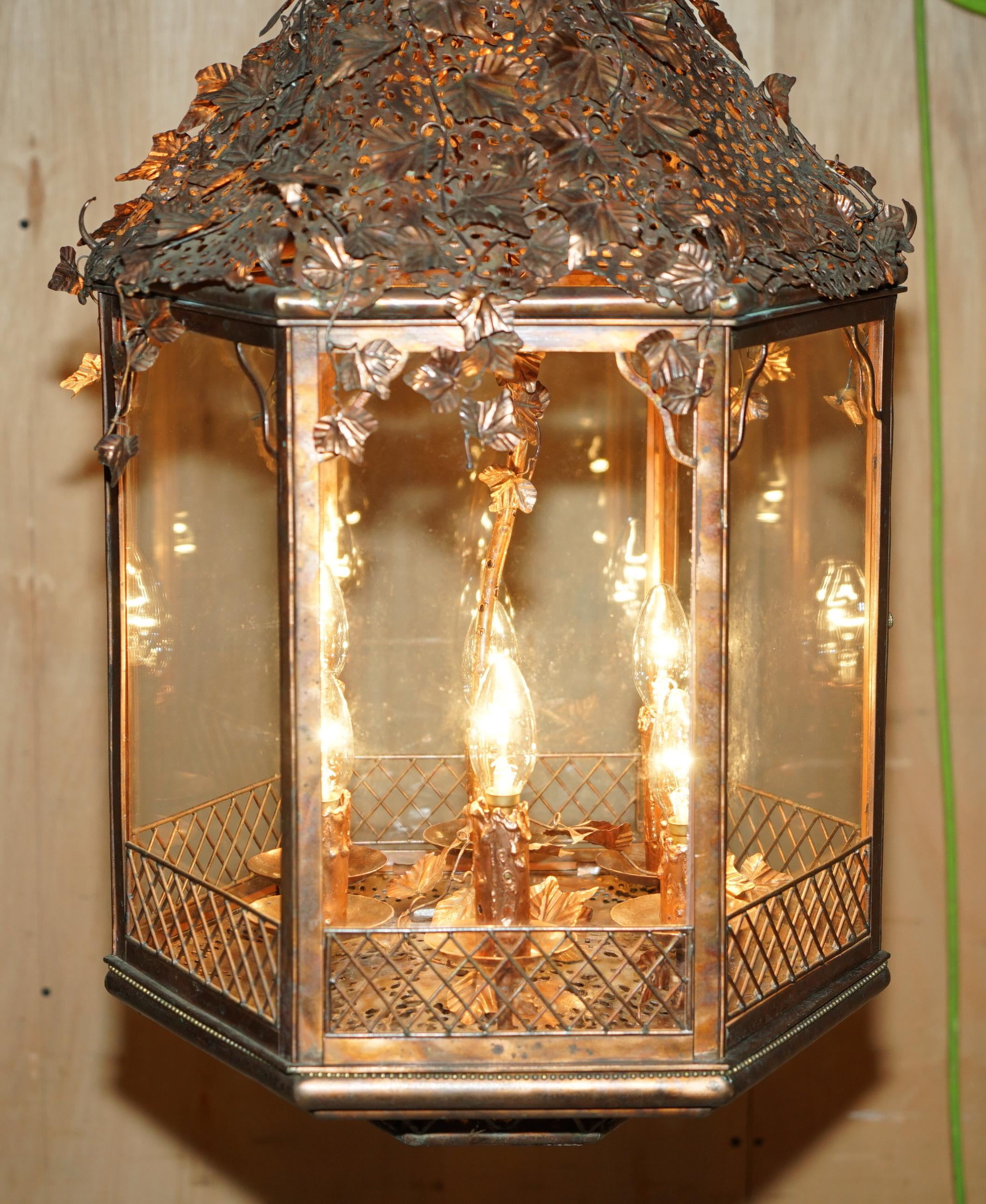 Copper IMPORTANT DECORATIVE 1960's ITALIAN COPPER FLORAL HANGING LANTERN MUST SEE PICS For Sale