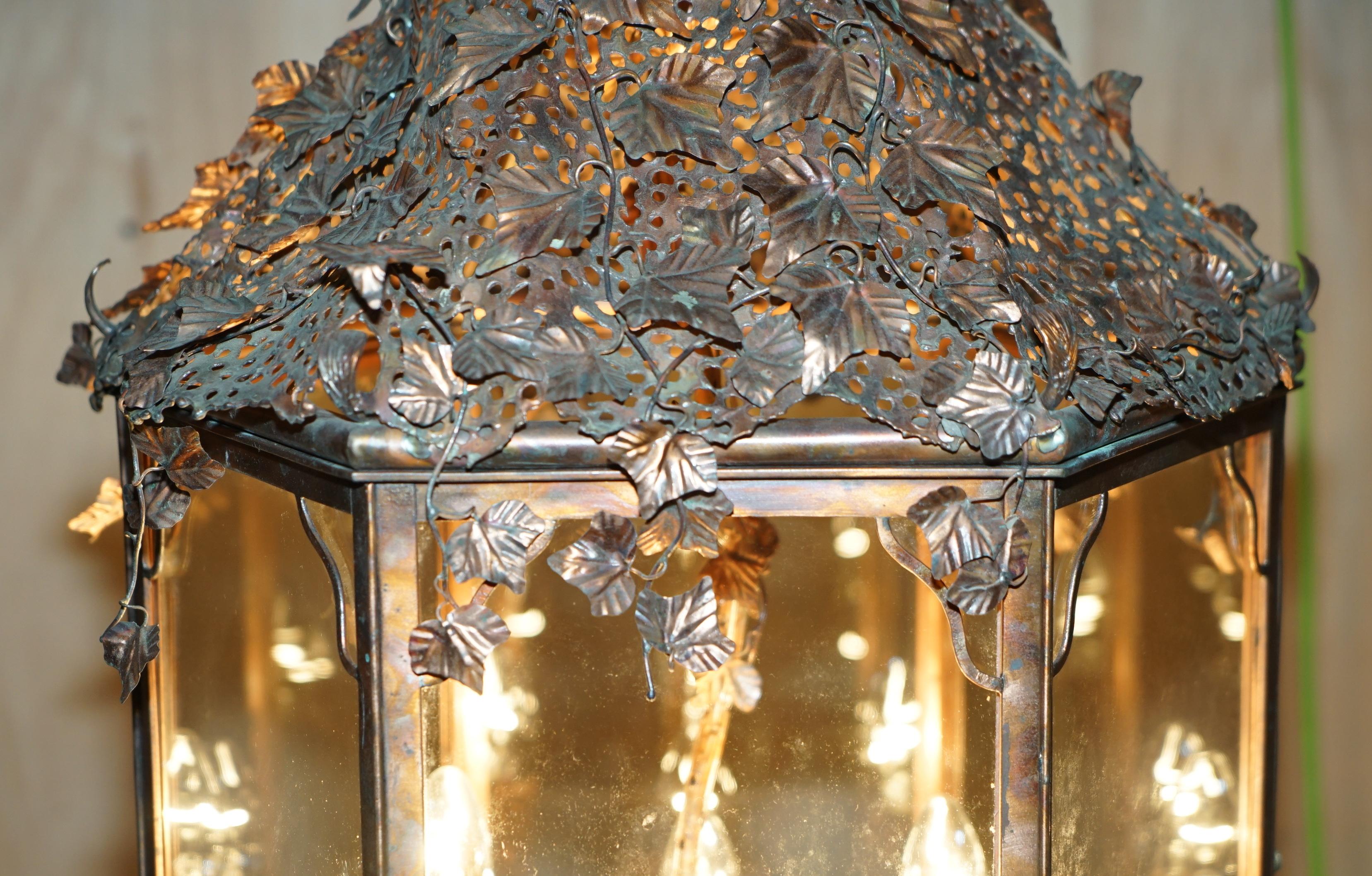 IMPORTANT DECORATIVE 1960's ITALIAN COPPER FLORAL HANGING LANTERN MUST SEE PICS For Sale 1