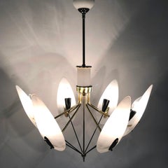 Important Design Opaline Glass Light Fixture Stilnovo Gio Ponti Era, Italy 1950s