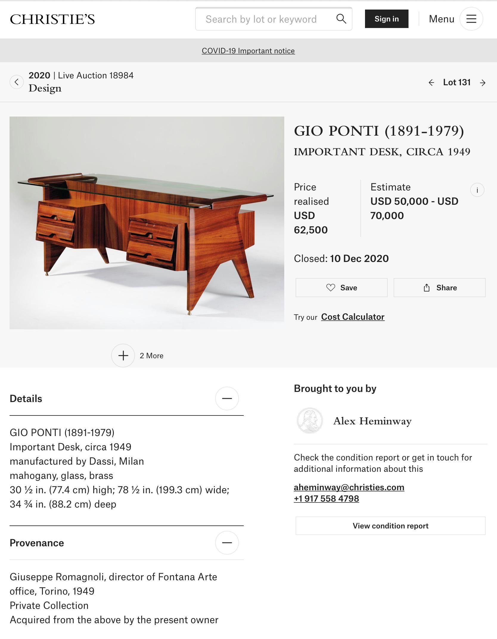 Important Desk by Gio Ponti for the offices of Fontana Arte. 2