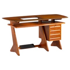 Vintage Important Desk in wood and glass by Melchiorre Bega (Attr.), Italy, 1950s