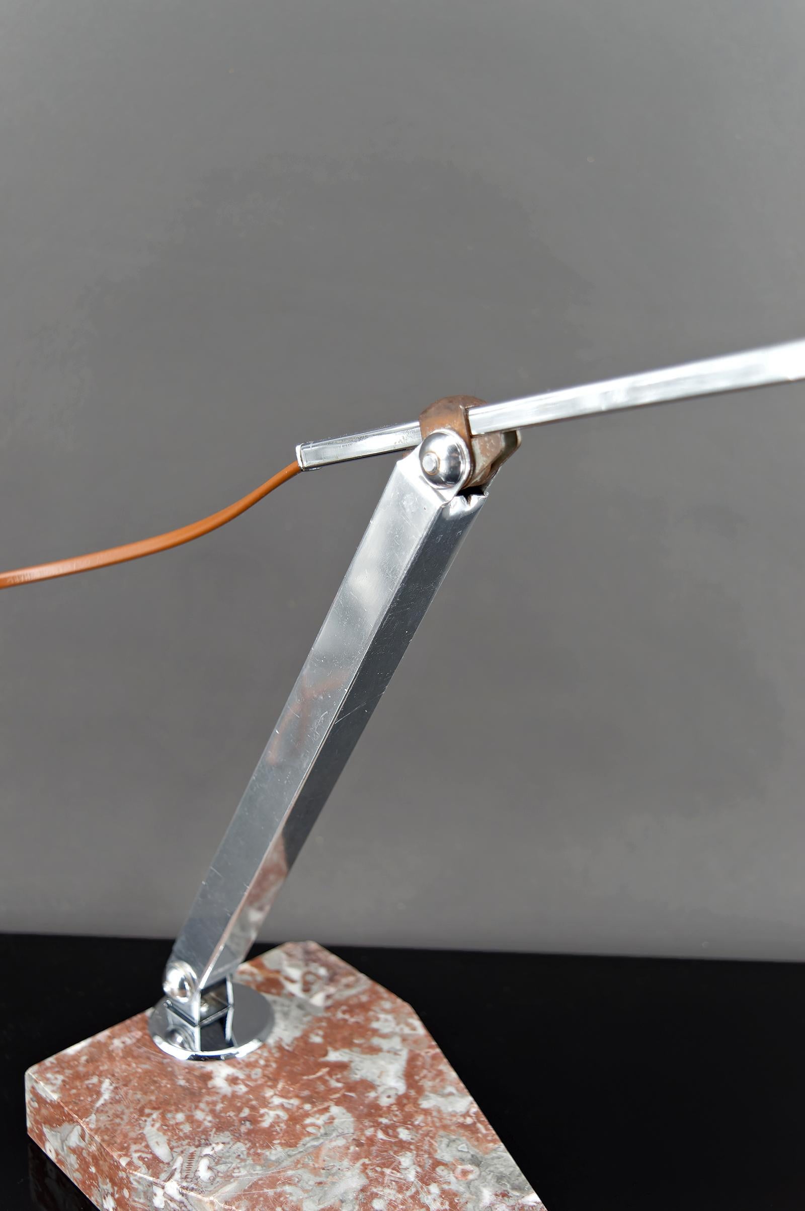 Important Desk Lamp, Chrome, Aluminum, and Marble, Art Deco, France, Circa 1930 For Sale 5