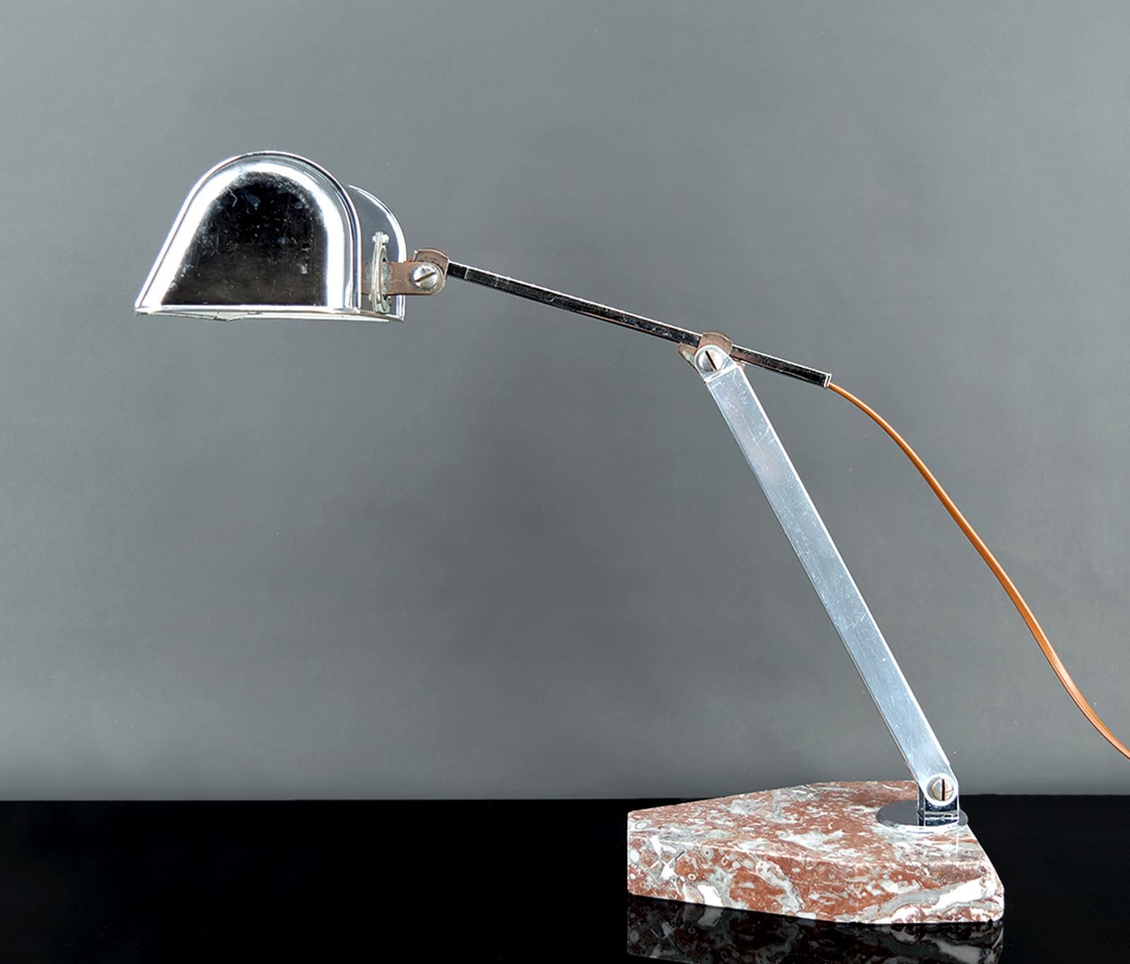 Important Desk Lamp, Chrome, Aluminum, and Marble, Art Deco, France, Circa 1930 In Good Condition For Sale In VÉZELAY, FR