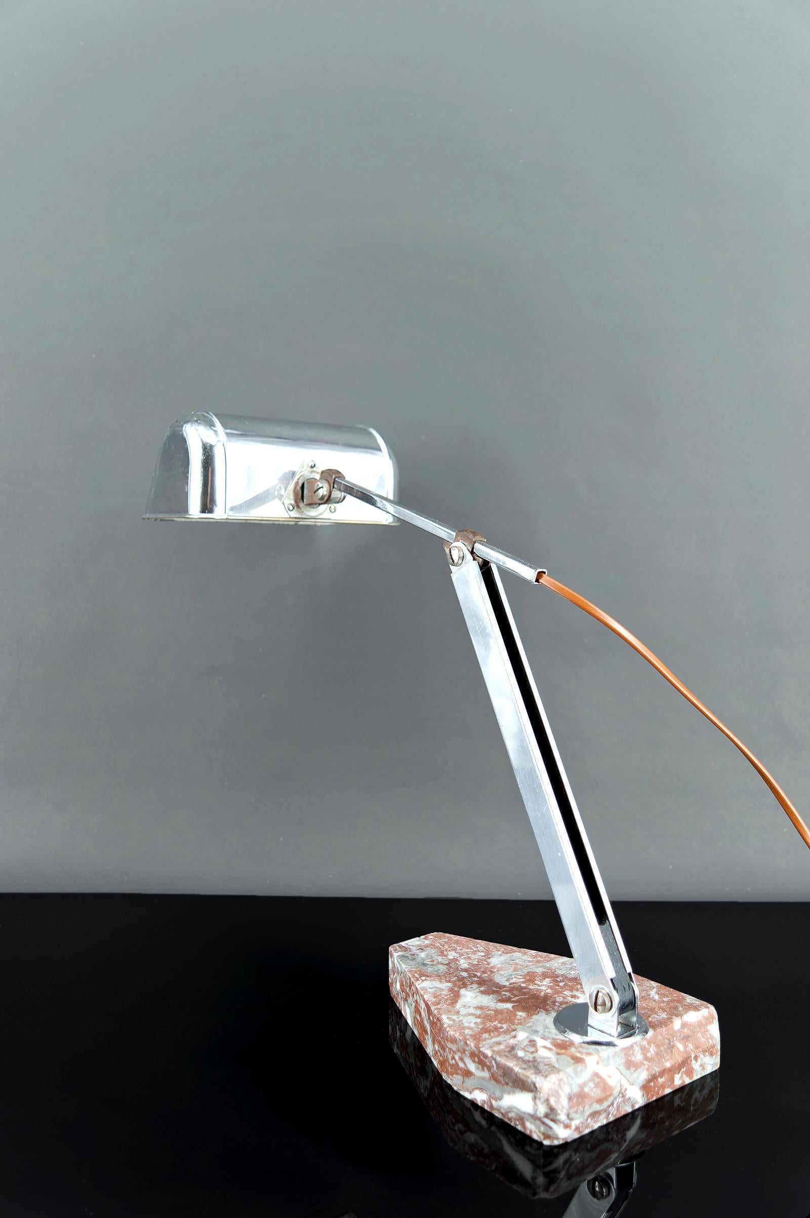 Mid-20th Century Important Desk Lamp, Chrome, Aluminum, and Marble, Art Deco, France, Circa 1930 For Sale