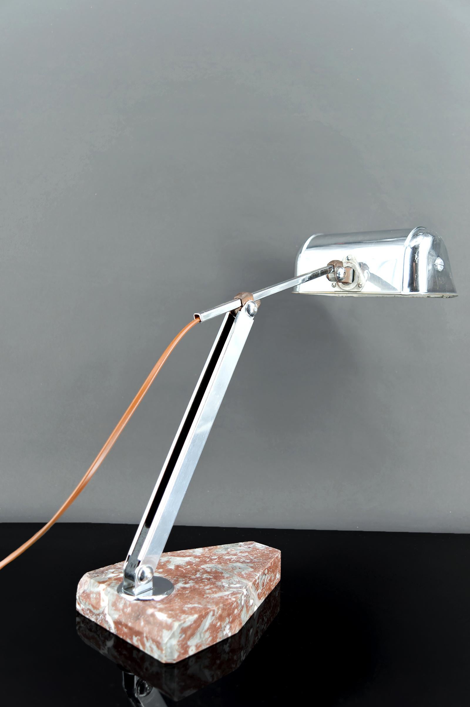Important Desk Lamp, Chrome, Aluminum, and Marble, Art Deco, France, Circa 1930 For Sale 1