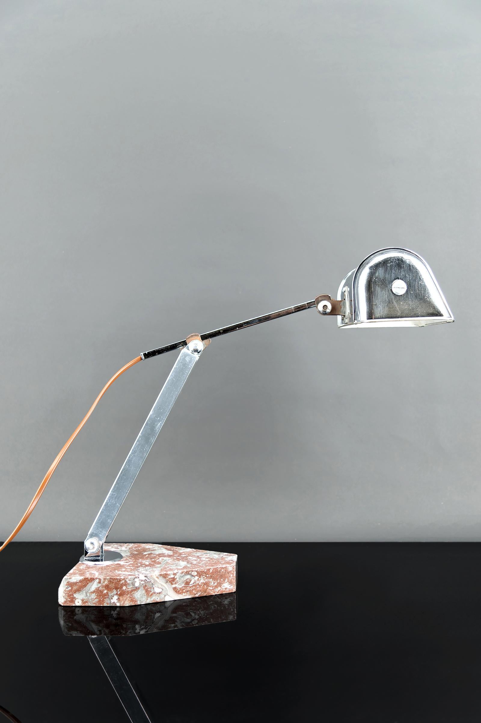 Important Desk Lamp, Chrome, Aluminum, and Marble, Art Deco, France, Circa 1930 For Sale 2