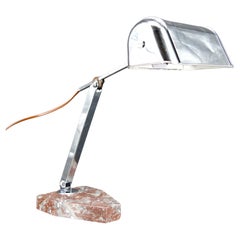 Importante lampe de bureau, chrome, aluminium et marbre, Art déco, France, vers 1930