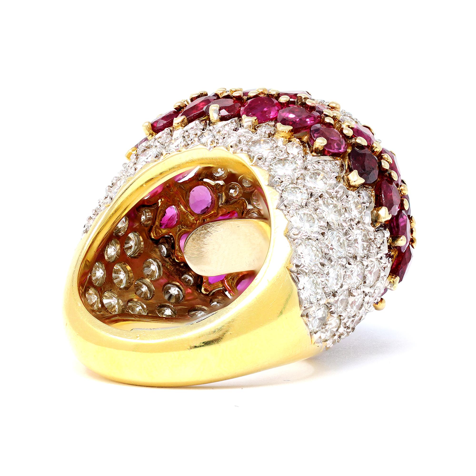 Mixed Cut Important Diamond and Ruby Dome Cocktail Ring, circa 1970 For Sale