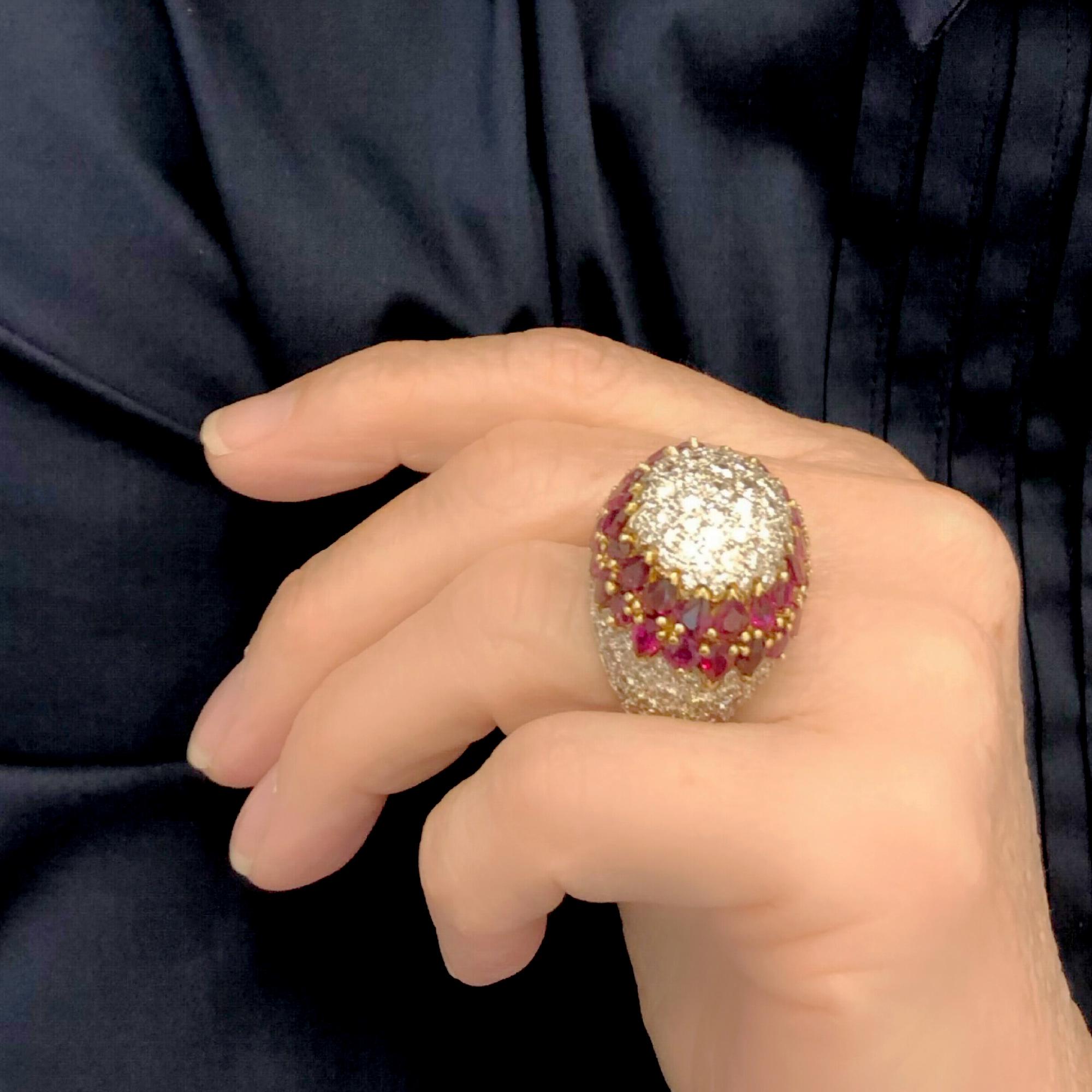 Important Diamond and Ruby Dome Cocktail Ring, circa 1970 In Excellent Condition For Sale In Miami, FL