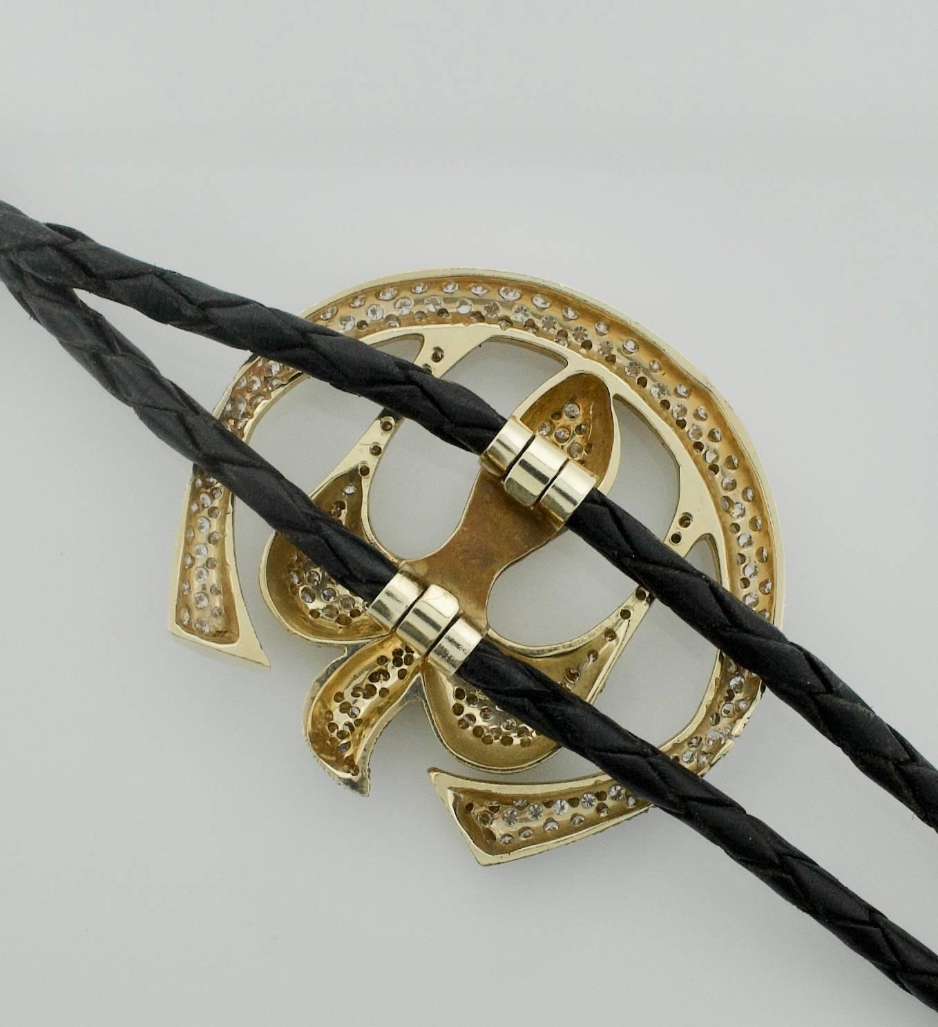 Round Cut Important Diamond Bolo Tie in 18 Karat Yellow Gold