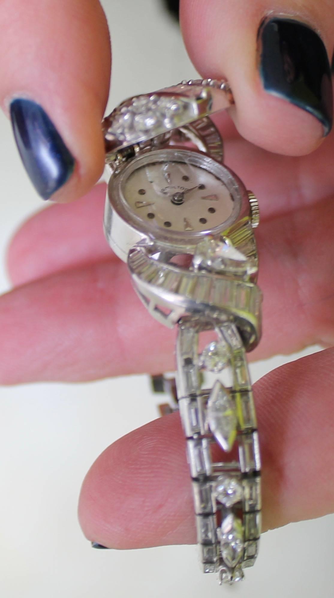 Women's or Men's Important Diamond Hamilton Watch, circa 1950s For Sale