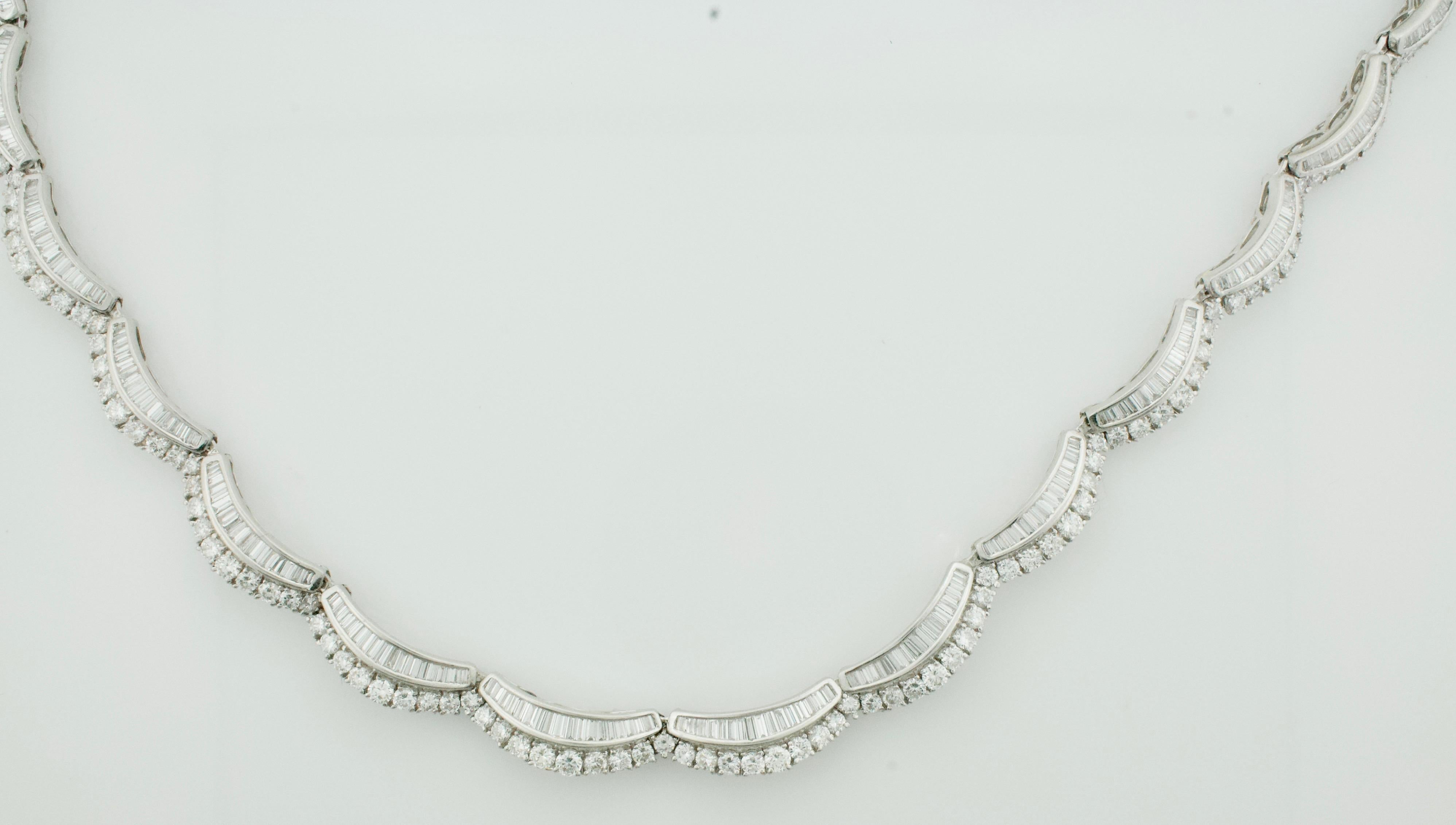 Tapered Baguette Important Diamond Necklace in 18k Gold 16.13 Carats For Sale