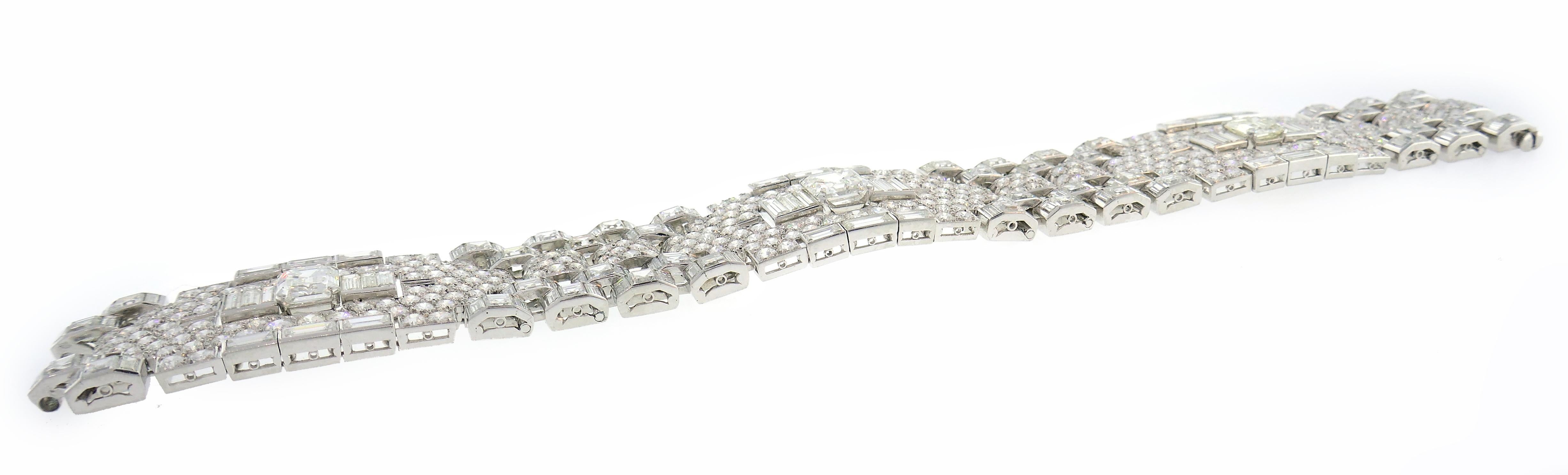Women's Art Deco Revival Diamond Platinum Bracelet, 1960s For Sale