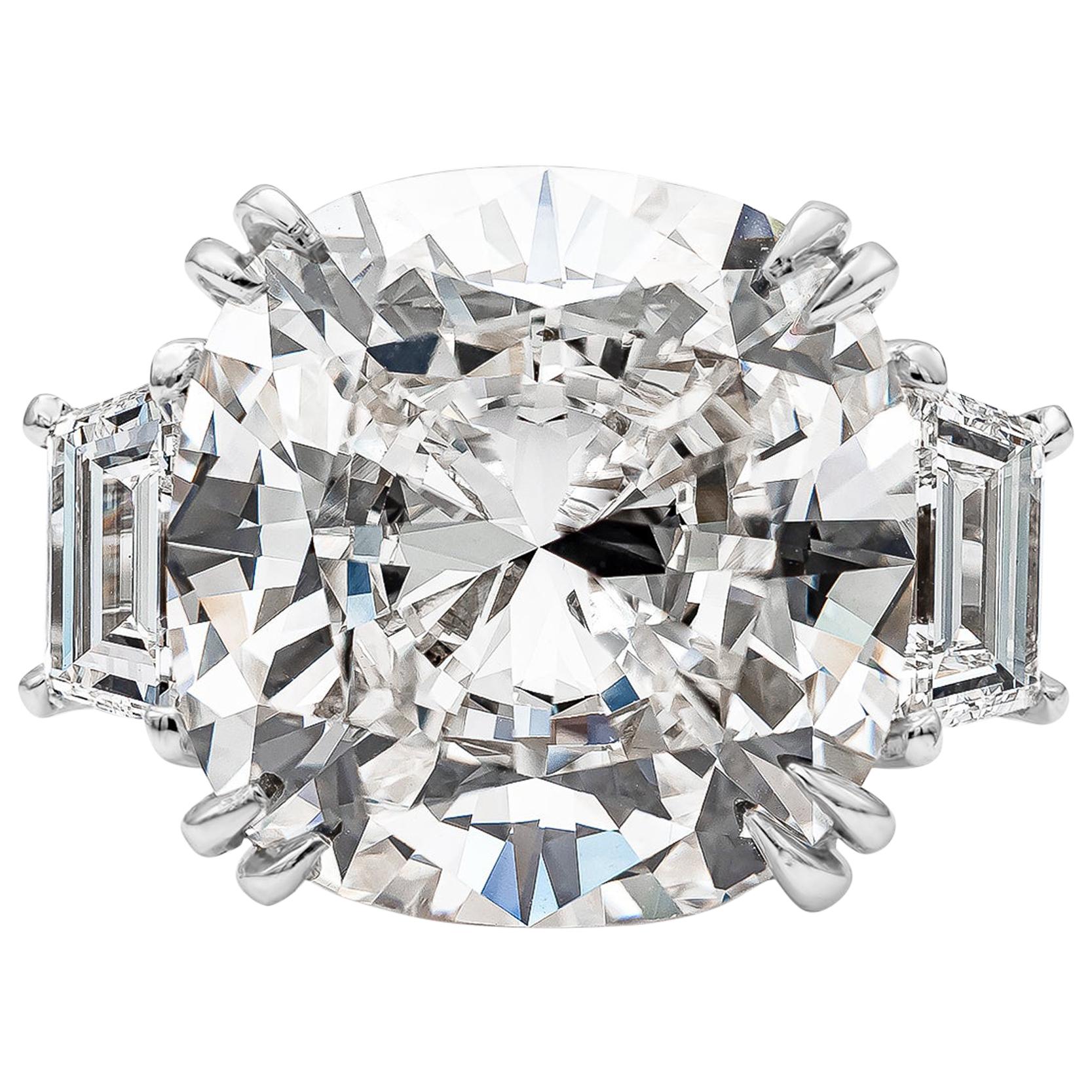 GIA Certified 22.62 Carat Cushion Cut Diamond Three-Stone Engagement Ring