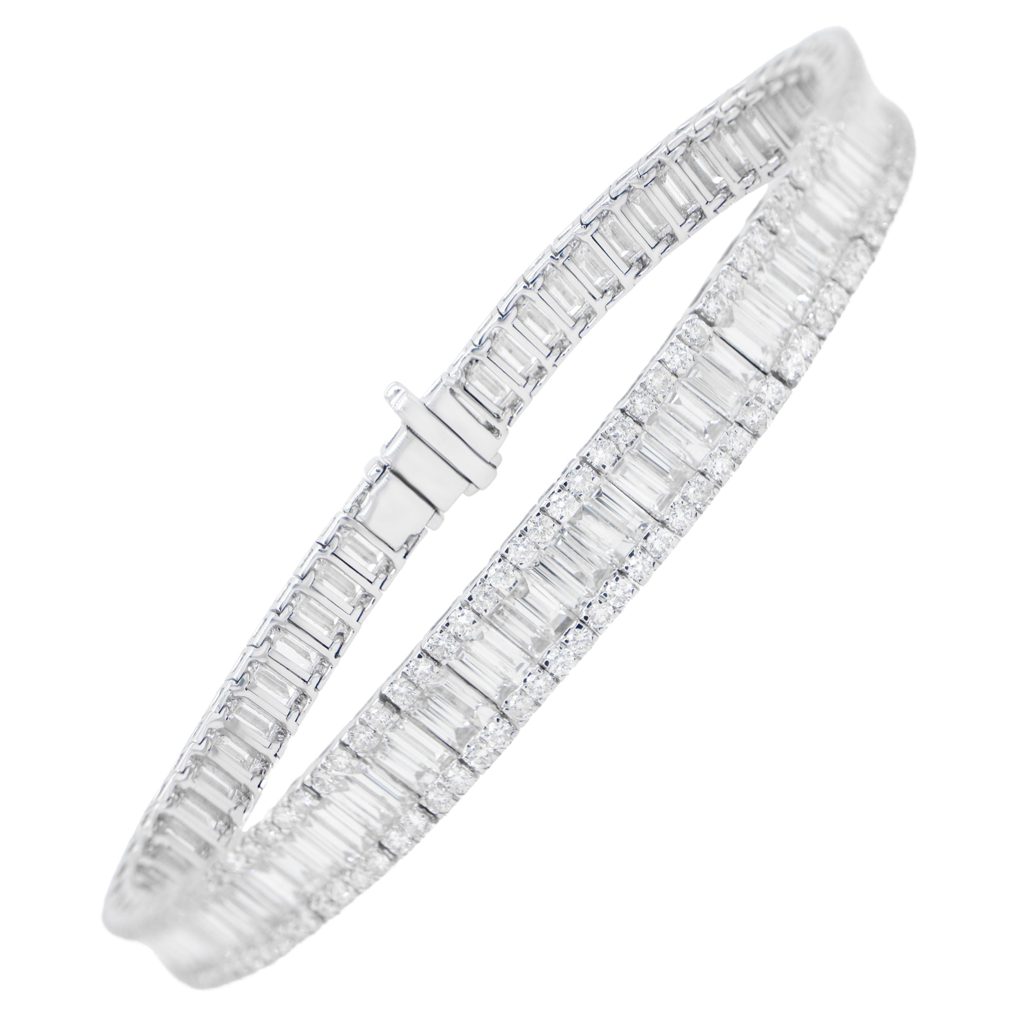 Important bracelet tennis diamant baguette rond 8,35 carats or 18 carats en vente