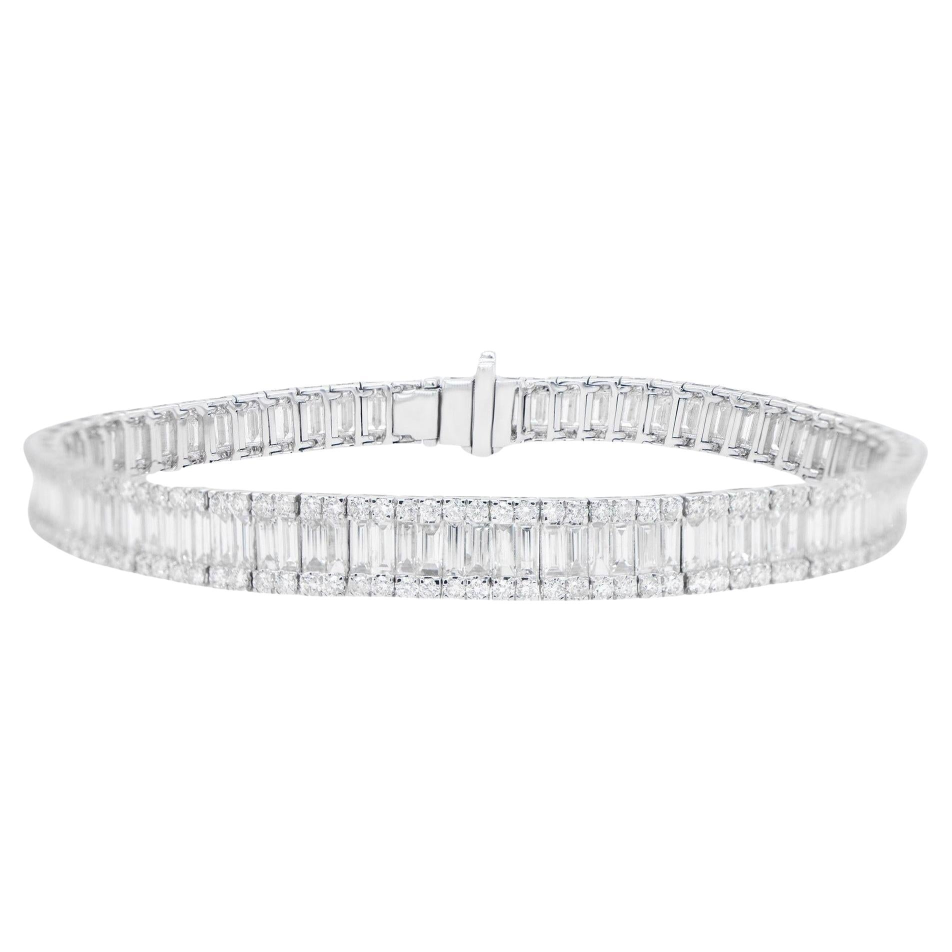 Important Diamond Tennis Bracelet Baguette Round 8.35 Carats 18K Gold