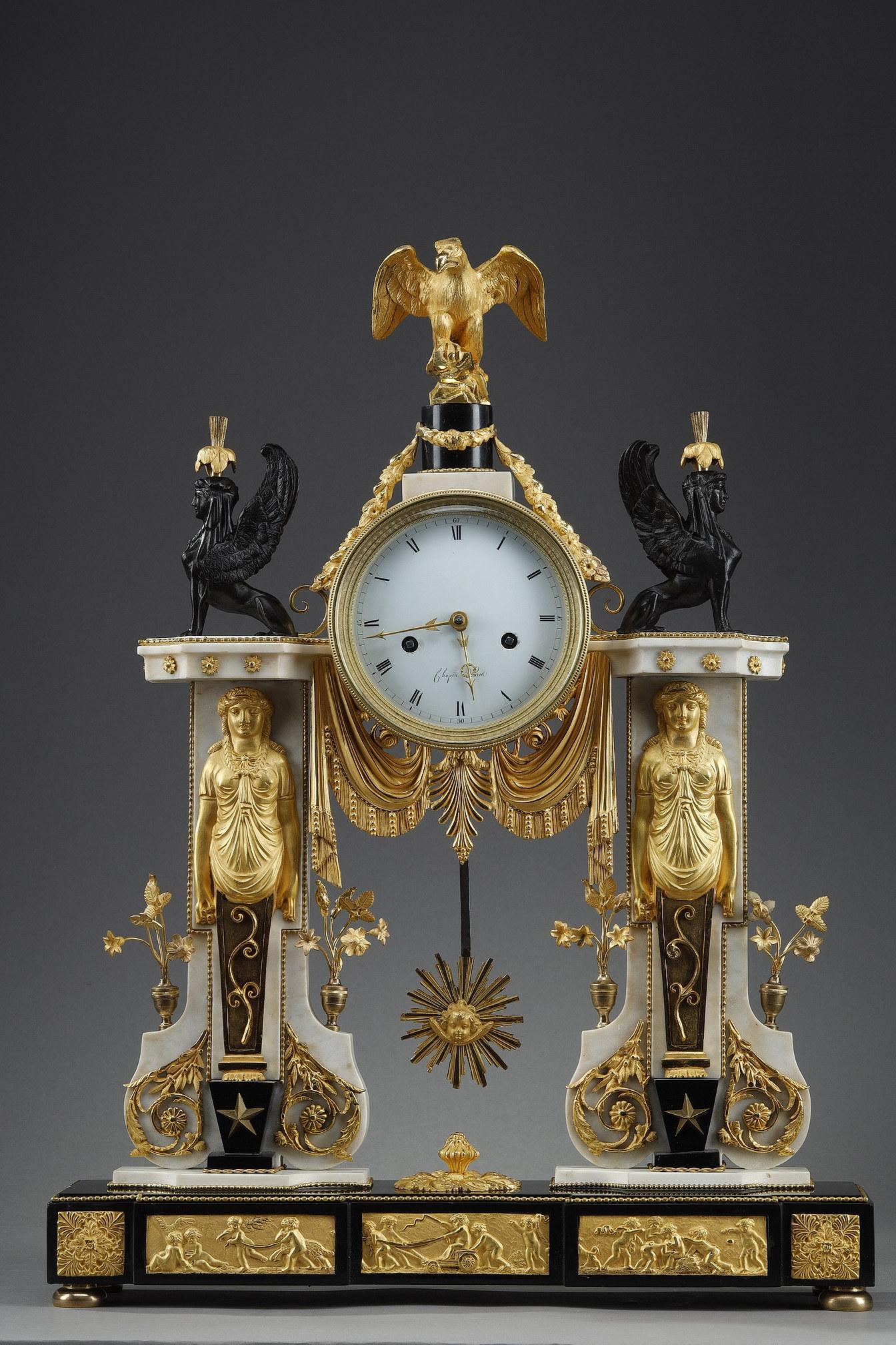 French Important Directoire Period Clock in the Return from Egypt Style