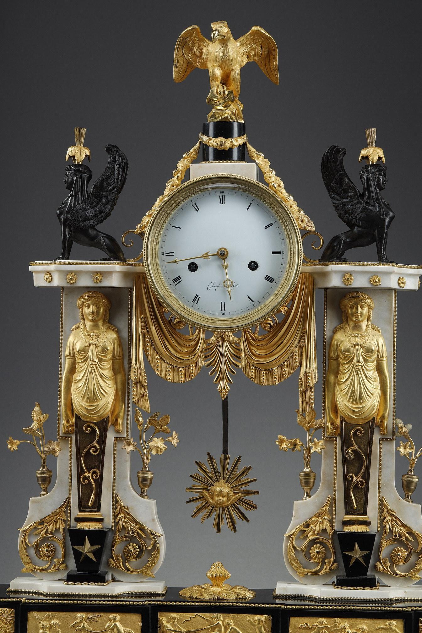Gilt Important Directoire Period Clock in the Return from Egypt Style