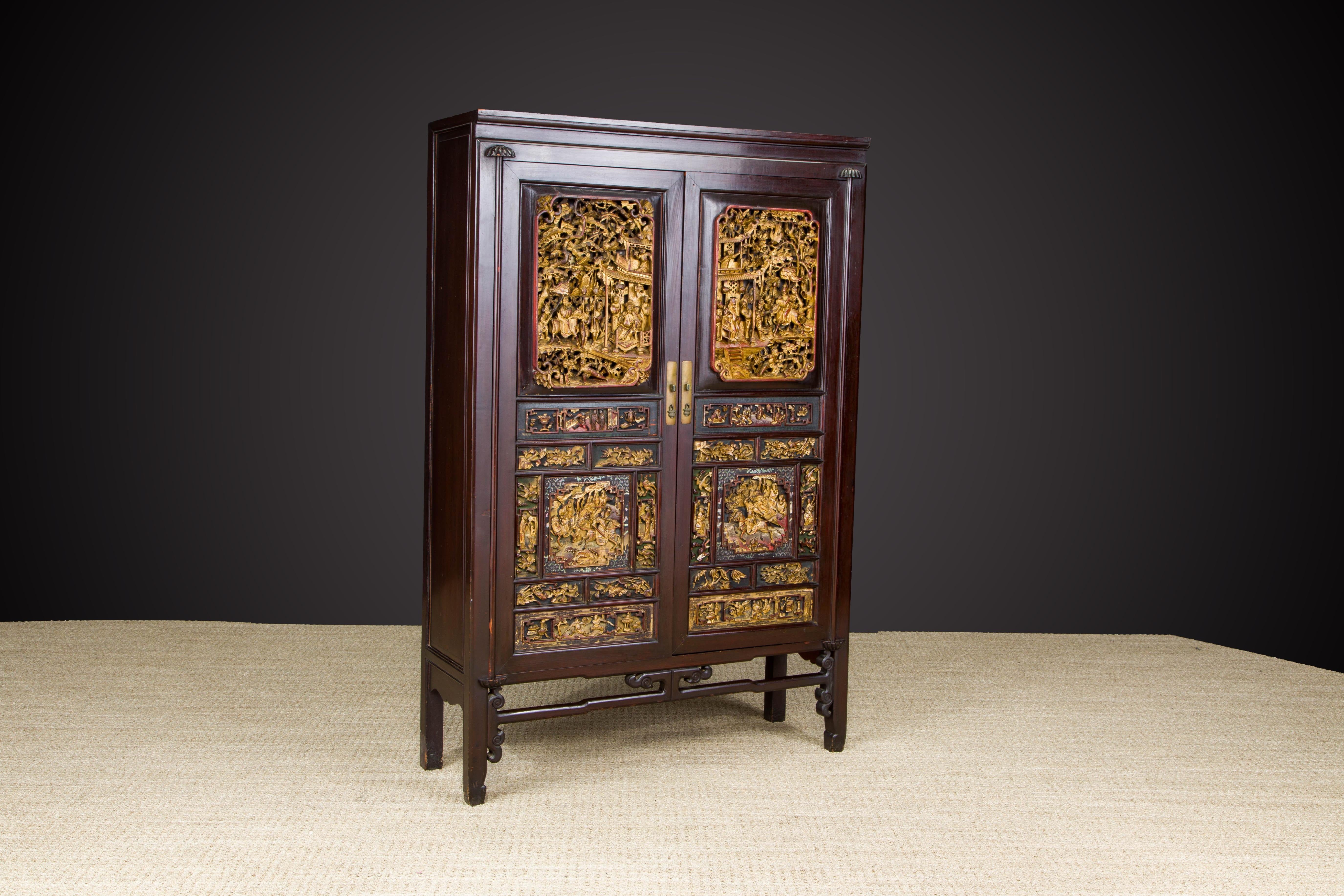 Important Documented Qing Dynasty Chinese Deep Relief Rosewood Cabinet For Sale 7