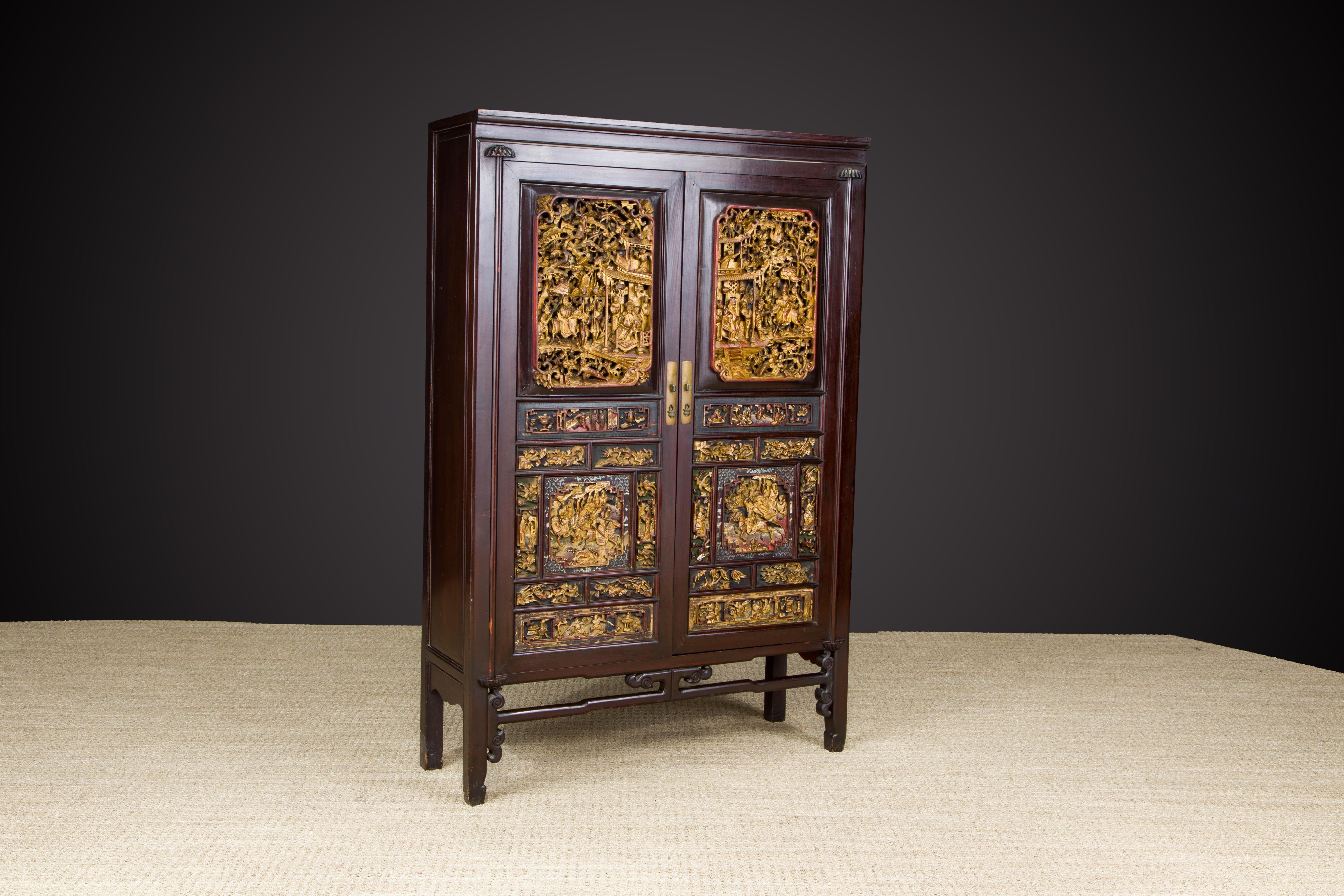 Important Documented Qing Dynasty Chinese Deep Relief Rosewood Cabinet For Sale 8